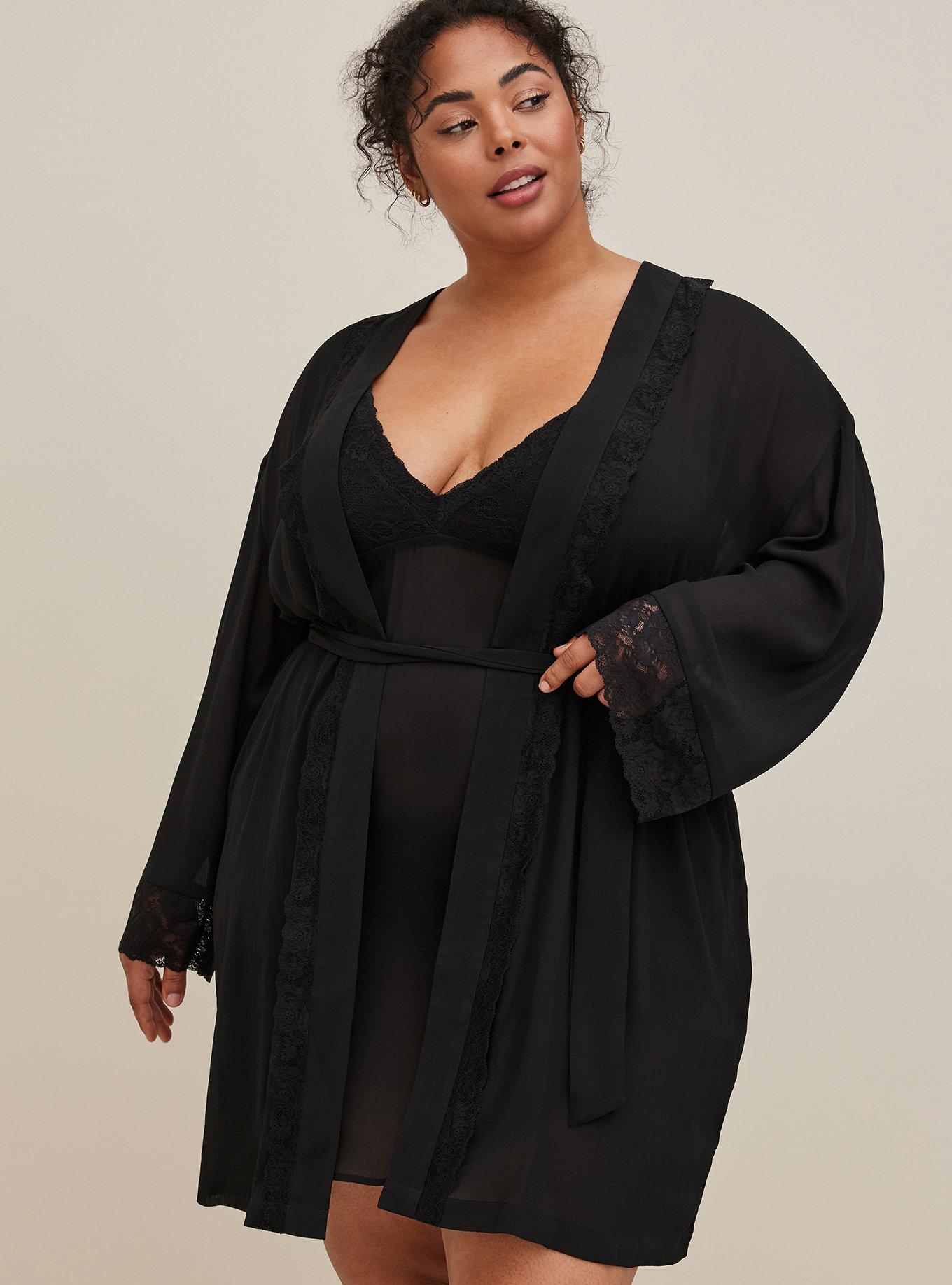 Plus Size Sexy Tunic Dress - Chiffon and Lace Trim / Black