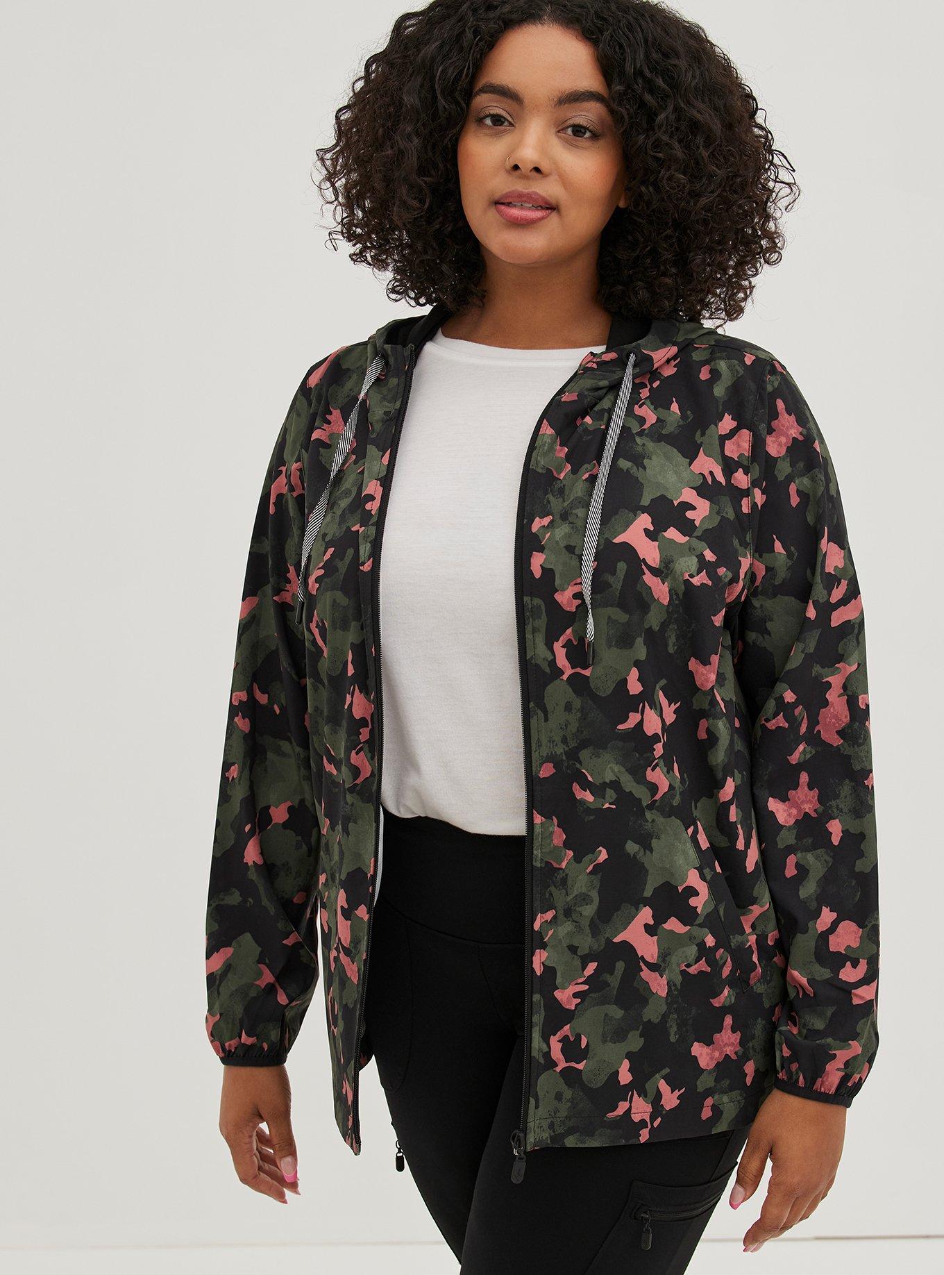 Plus Size Camo Jacket, Plus Size Women's Light Weight Jacket - See