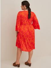 Lace Up Hi-Low Babydoll Dress - Stretch Challis Floral Orange, FLORAL ORANGE, alternate