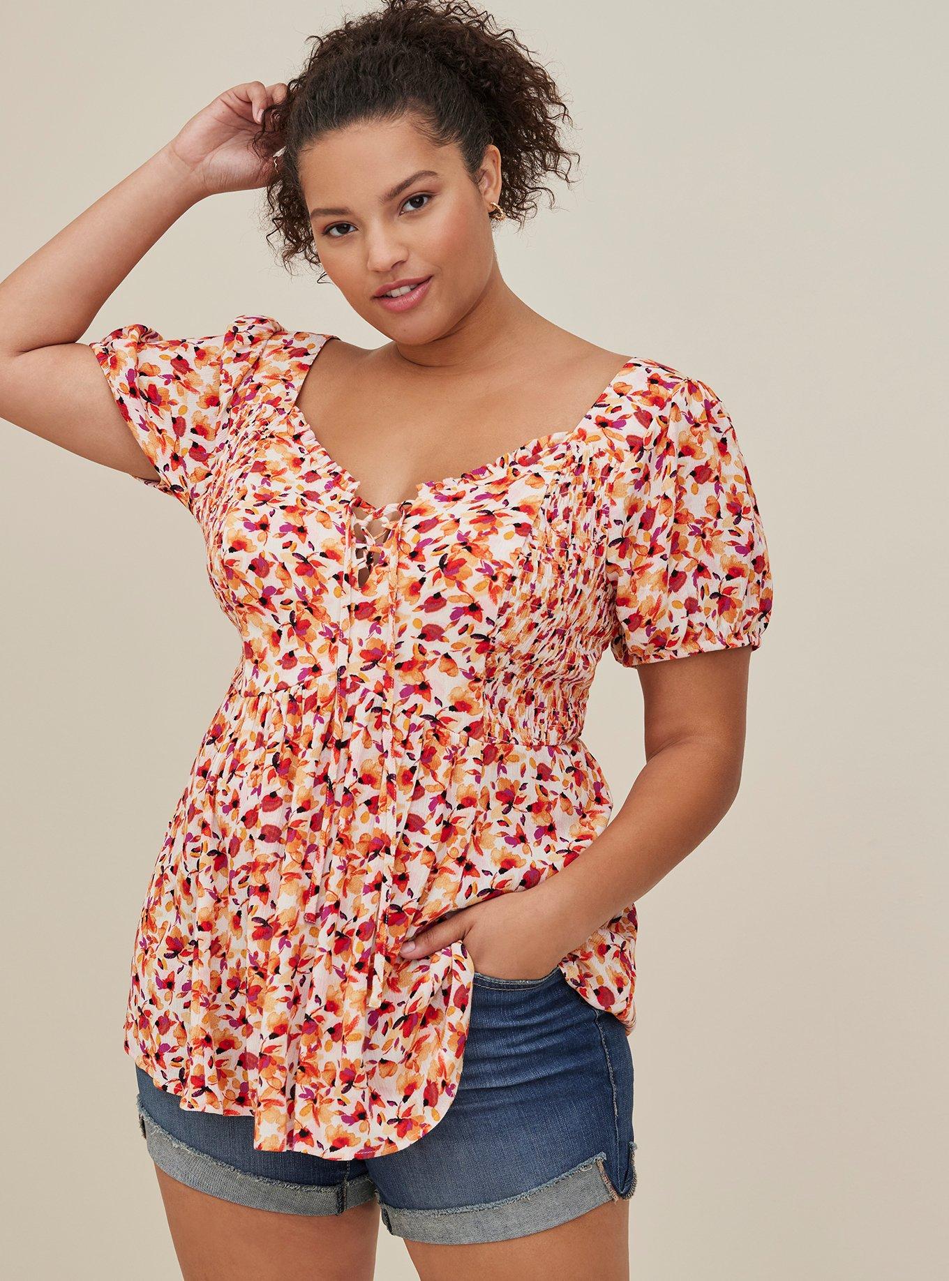 Plus Size - Peplum Smocked Short Sleeve Top - Torrid