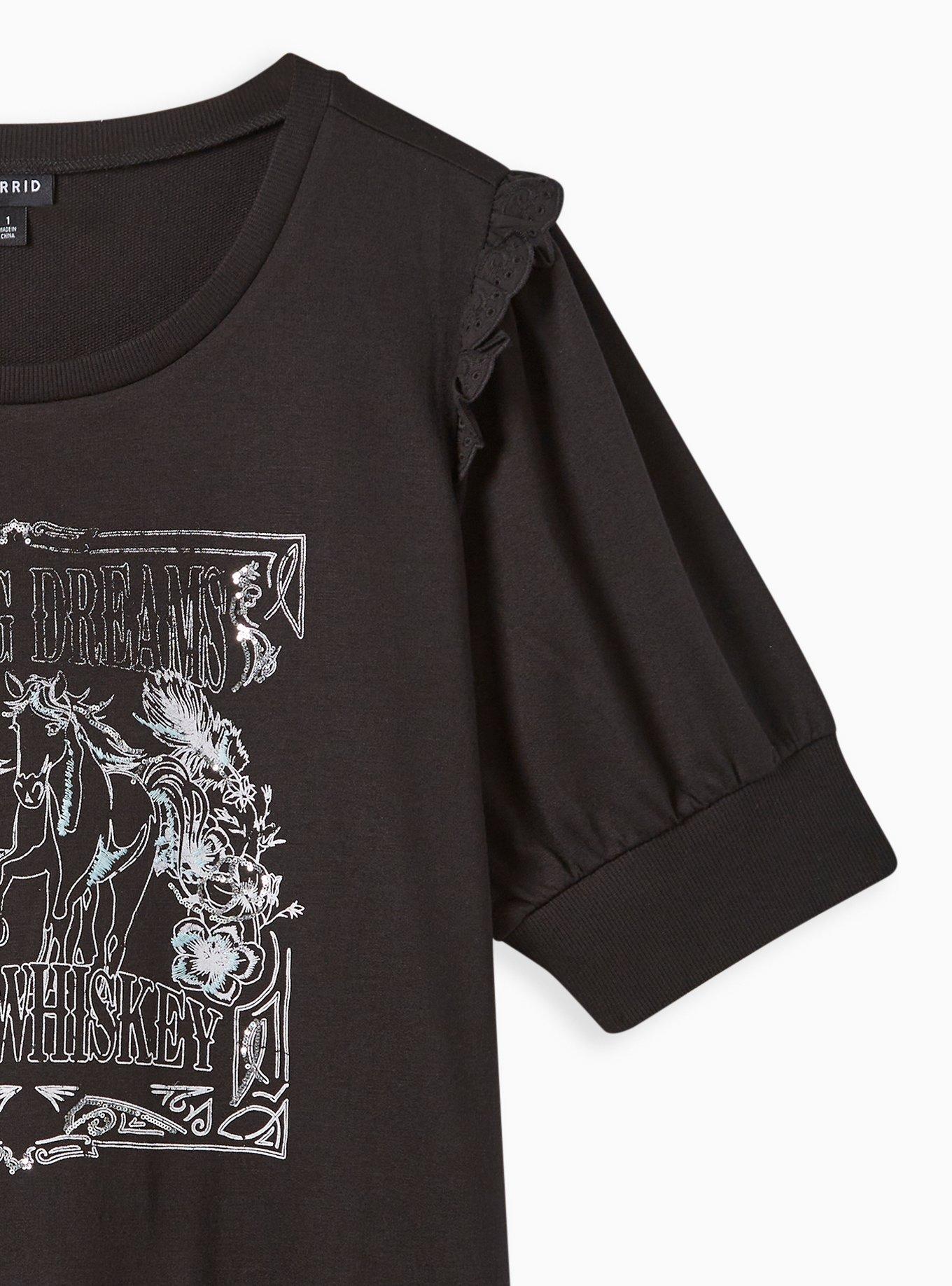 Graphic Classic Fit Lt Weight French Terry Short Sleeve Sweatshirt, CHASING DREAMS BEADED BLACK, alternate