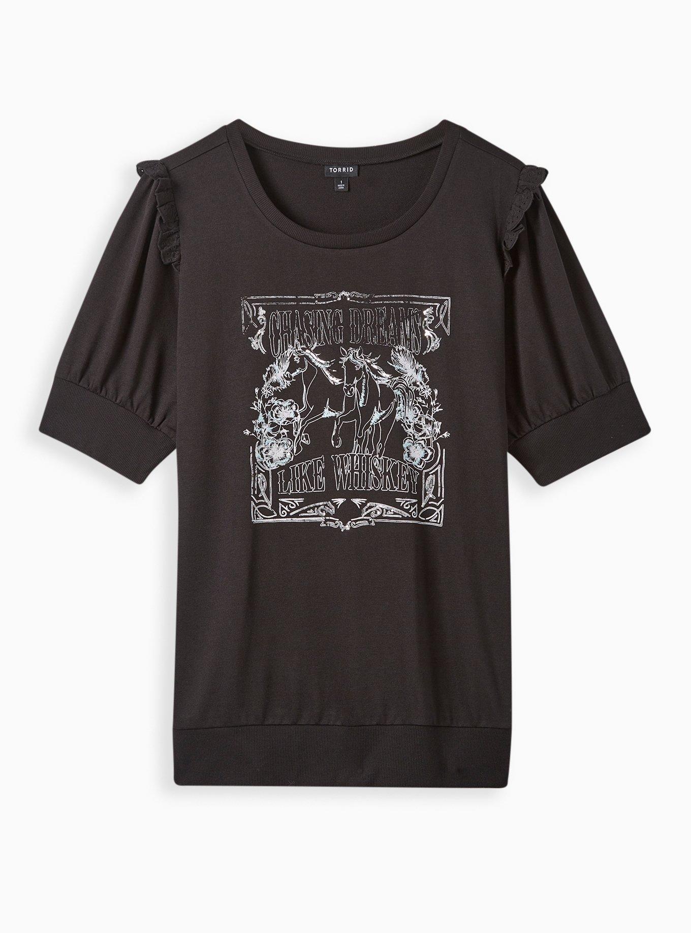 Graphic Classic Fit Lt Weight French Terry Short Sleeve Sweatshirt, CHASING DREAMS BEADED BLACK, hi-res