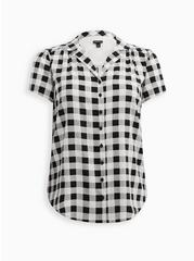 Rayon Slub Button-Up Shirt, PLAID WHITE, hi-res