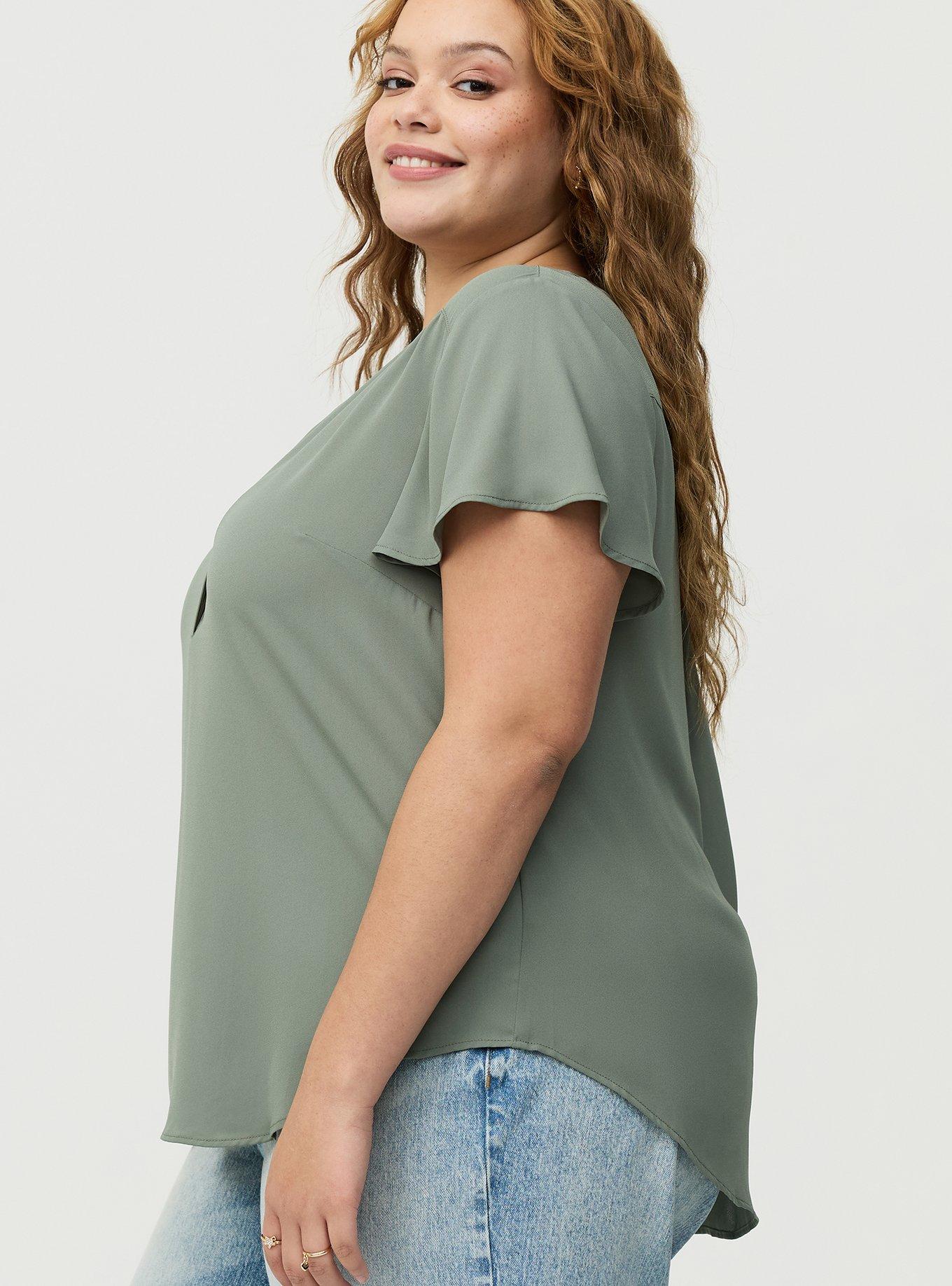 Harper Flutter Sleeve Blouse, AGAVE GREEN, alternate