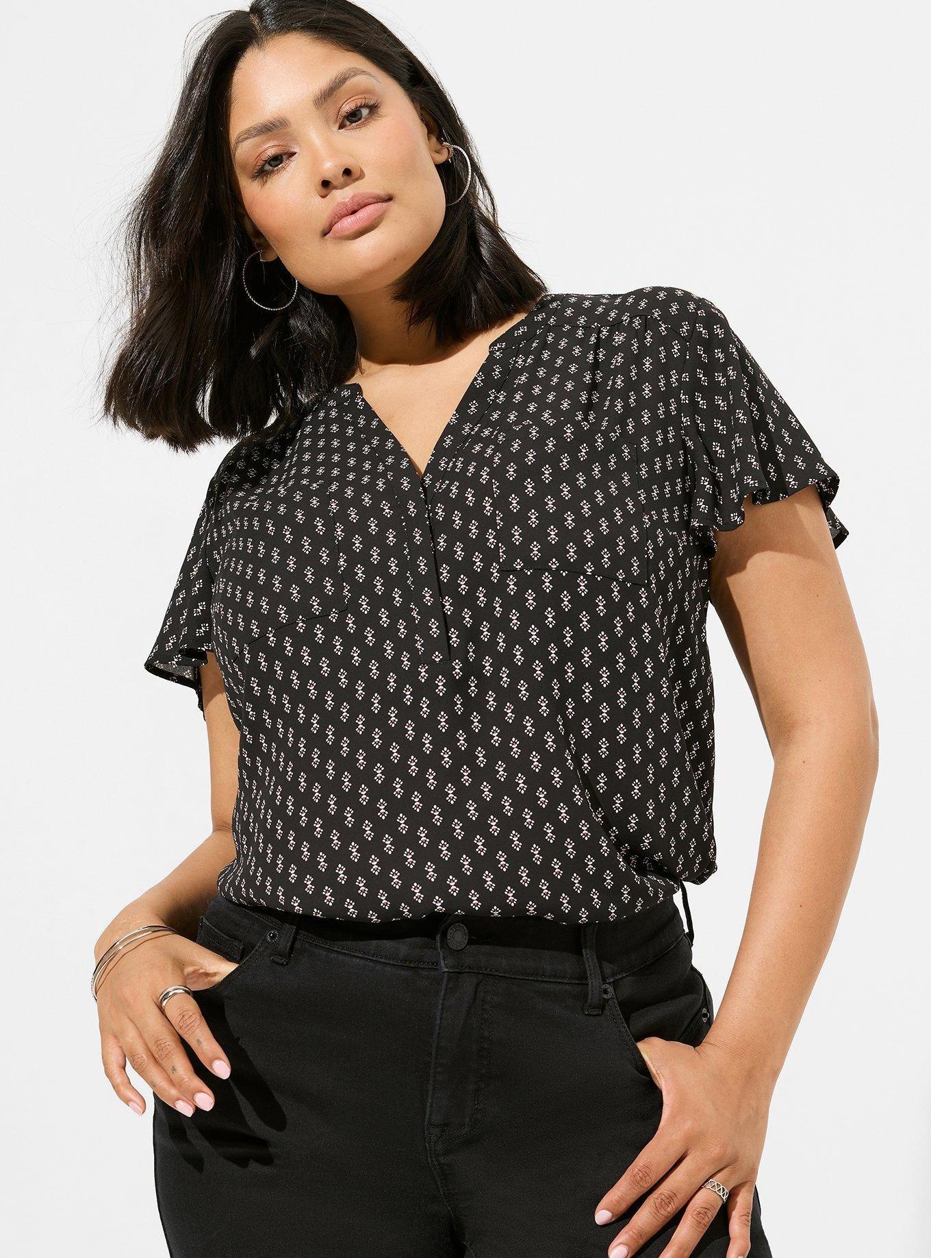 Plus Size - Textured Woven Flutter Sleeve Blouse - Torrid