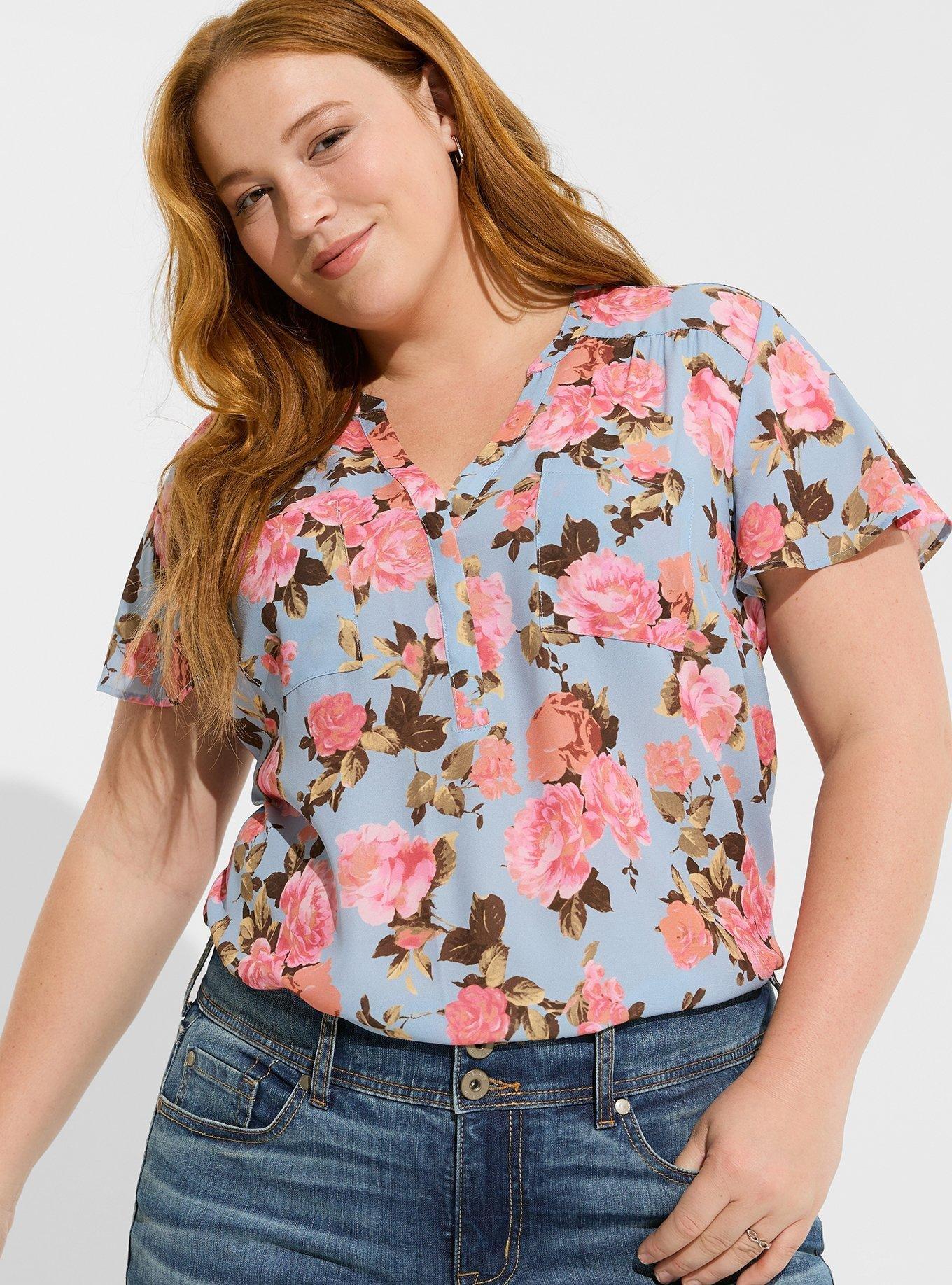 TORRID : Green Floral Georgette Babydoll Blouse