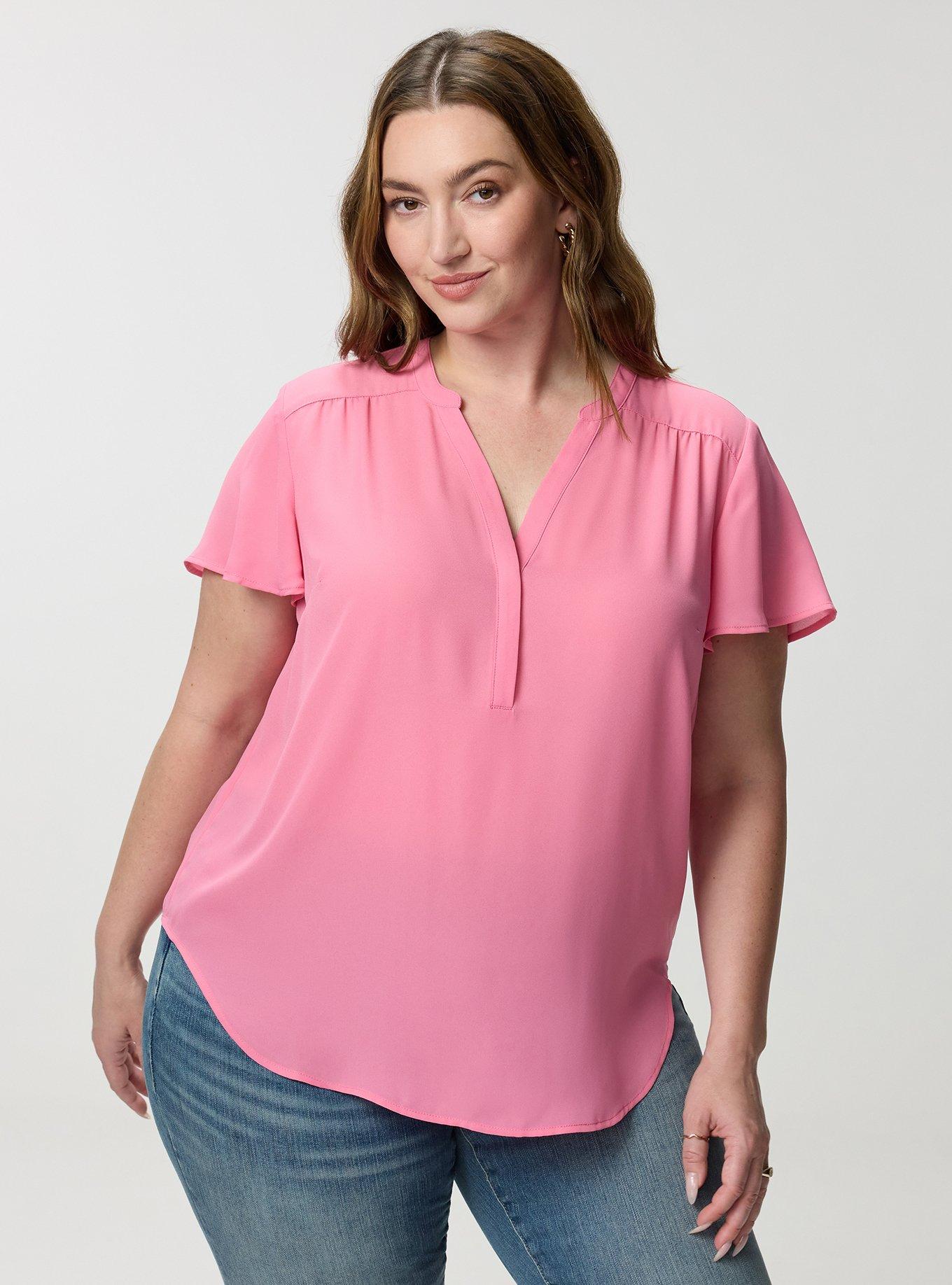 Harper Flutter Sleeve Blouse, AURORA PINK, hi-res