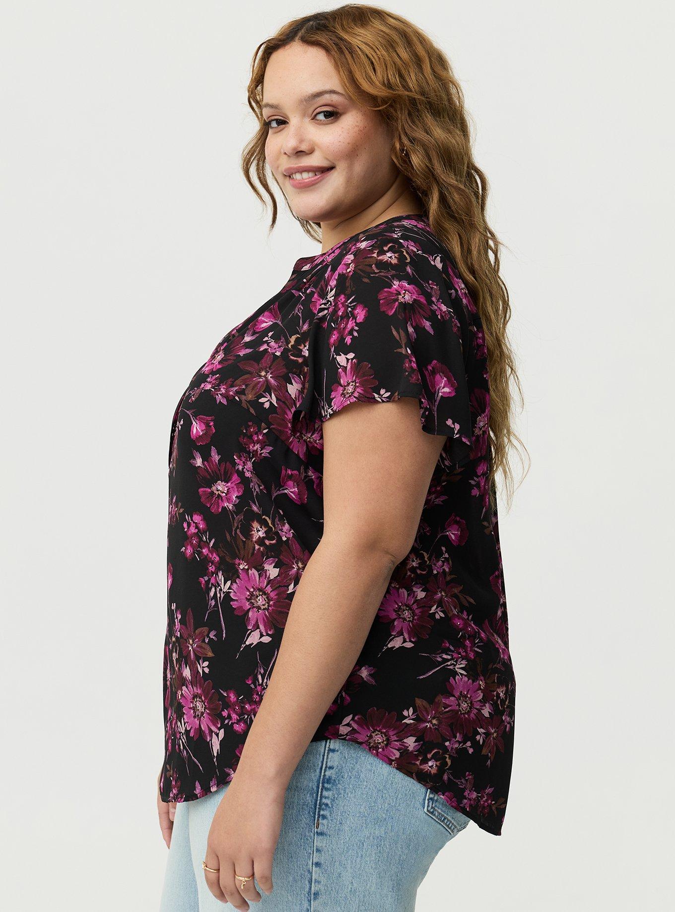 Harper Flutter Sleeve Blouse, WHIMSICAL DAISY FLORAL BLACK, alternate