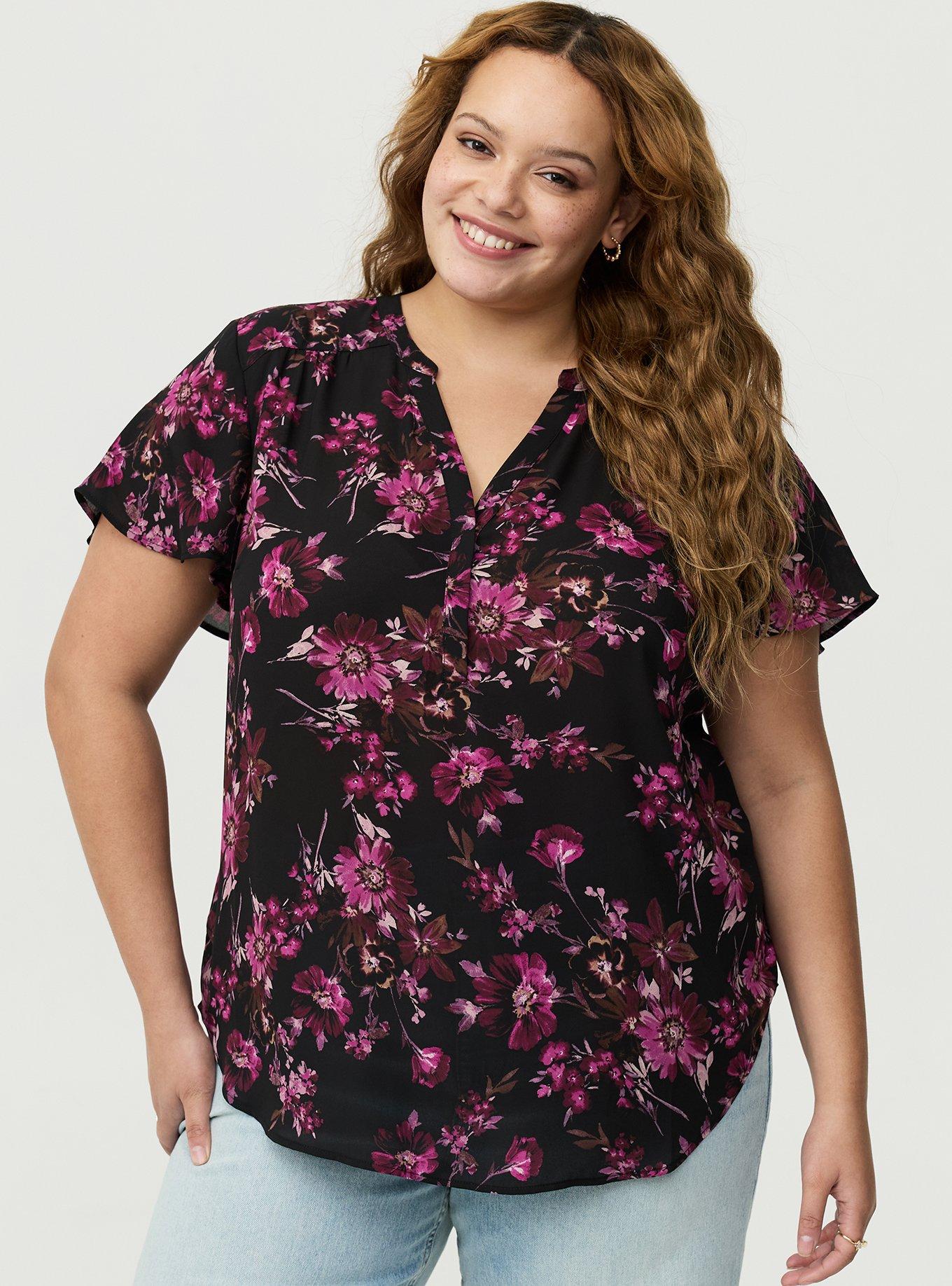 Harper Flutter Sleeve Blouse, WHIMSICAL DAISY FLORAL BLACK, hi-res