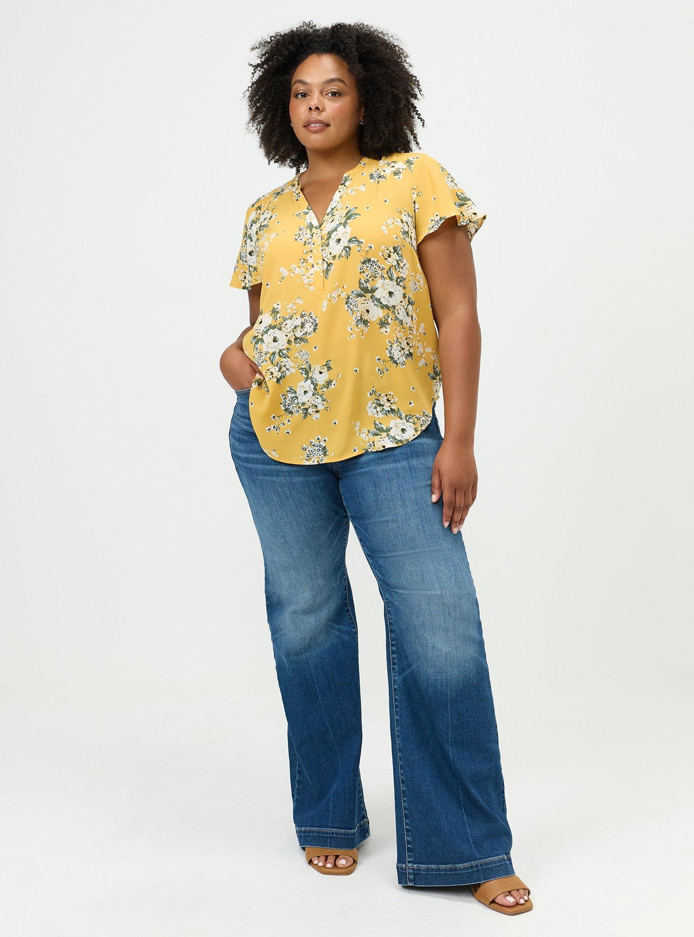 Plus Size Harper Flutter Sleeve Blouse, MARCIE ROSE FLORAL YELLOW, alternate