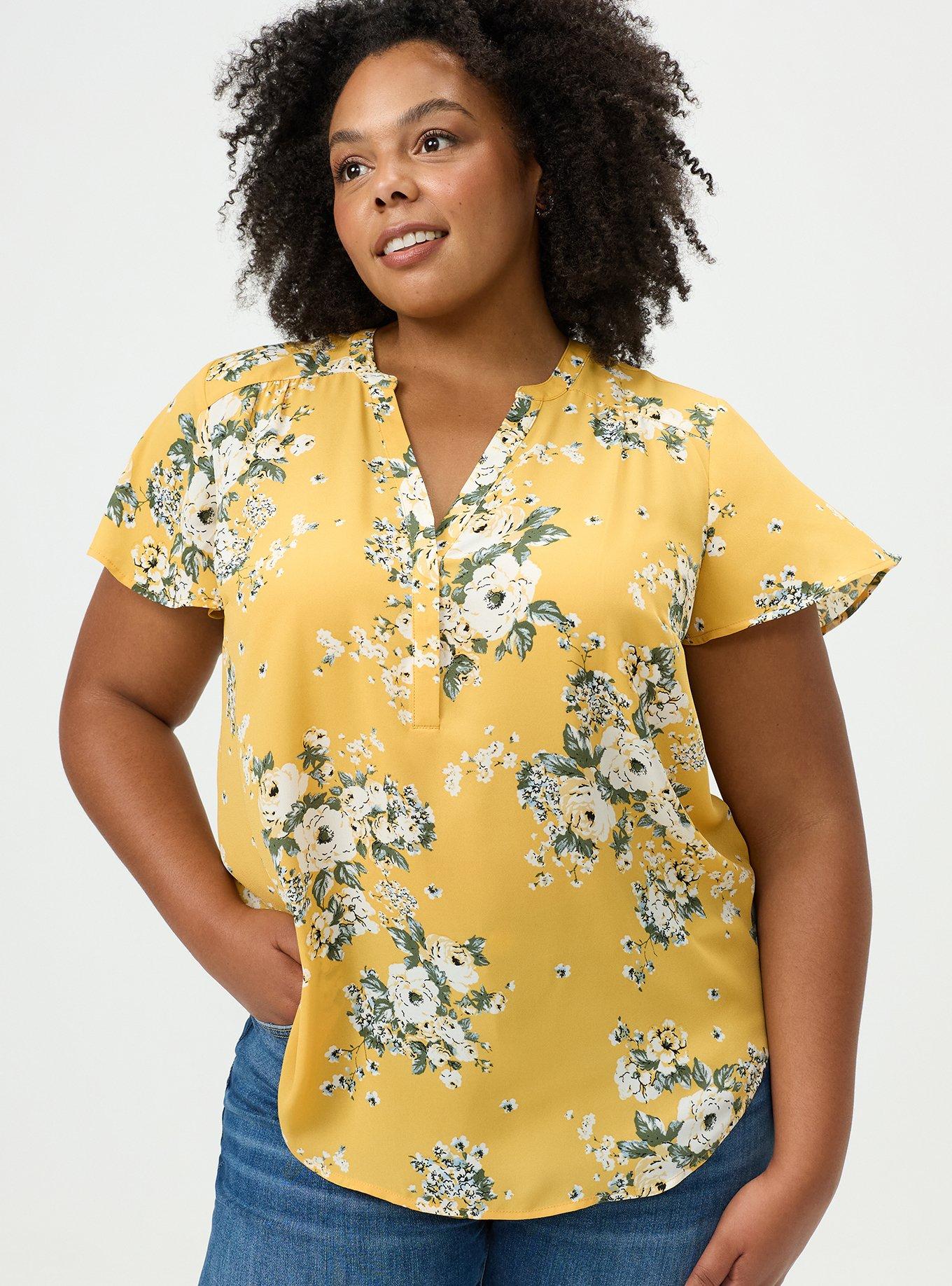 Plus Size Harper Flutter Sleeve Blouse, MARCIE ROSE FLORAL YELLOW, alternate