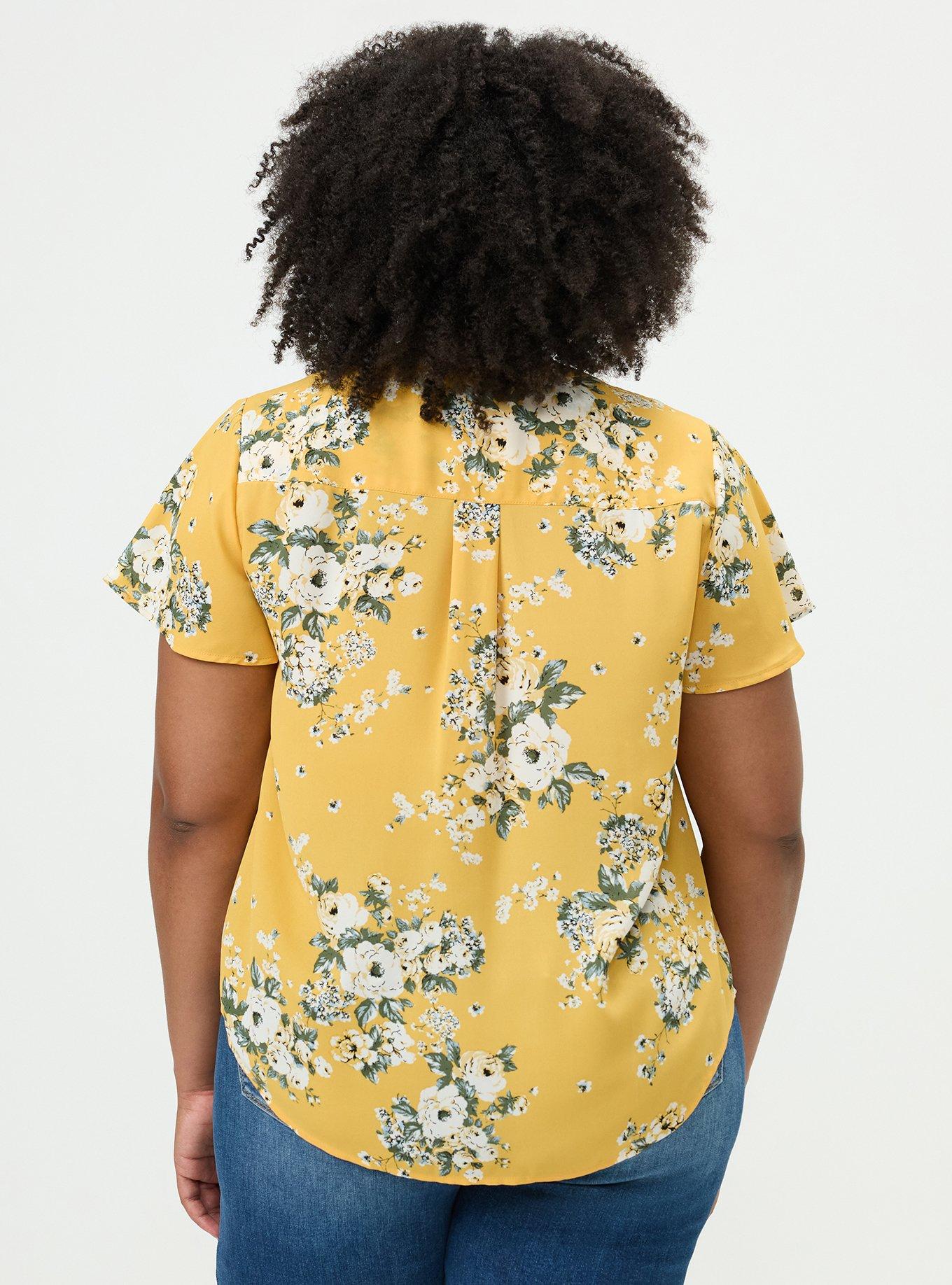 Plus Size Harper Flutter Sleeve Blouse, MARCIE ROSE FLORAL YELLOW, alternate