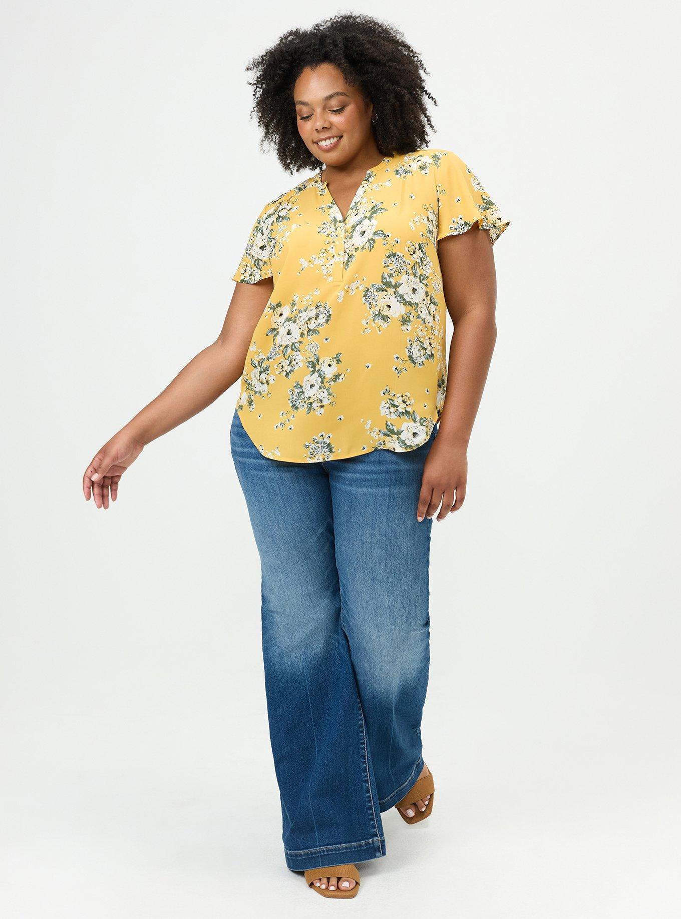 Plus Size Harper Flutter Sleeve Blouse, MARCIE ROSE FLORAL YELLOW, alternate