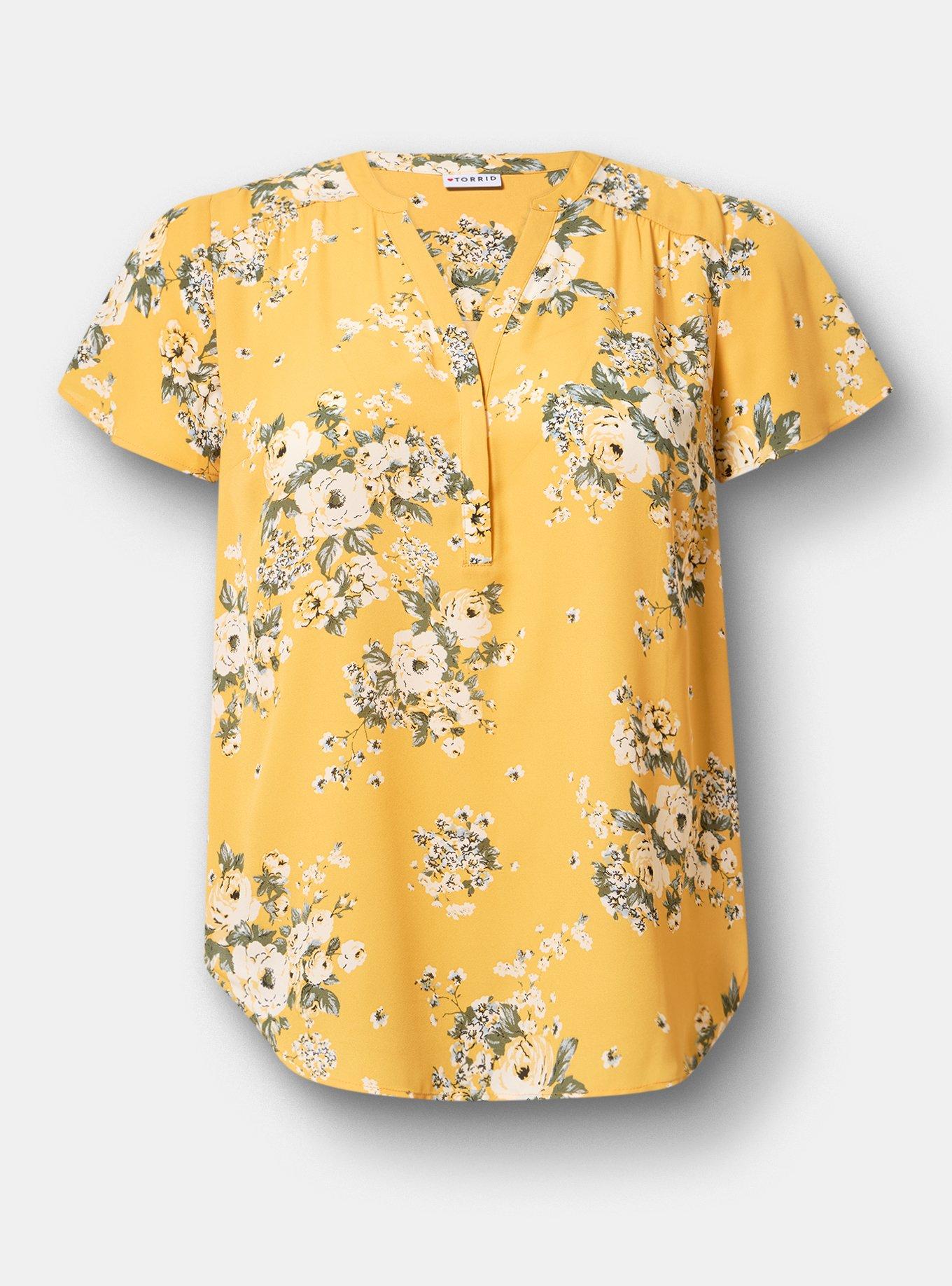 Plus Size Harper Flutter Sleeve Blouse, MARCIE ROSE FLORAL YELLOW, flat