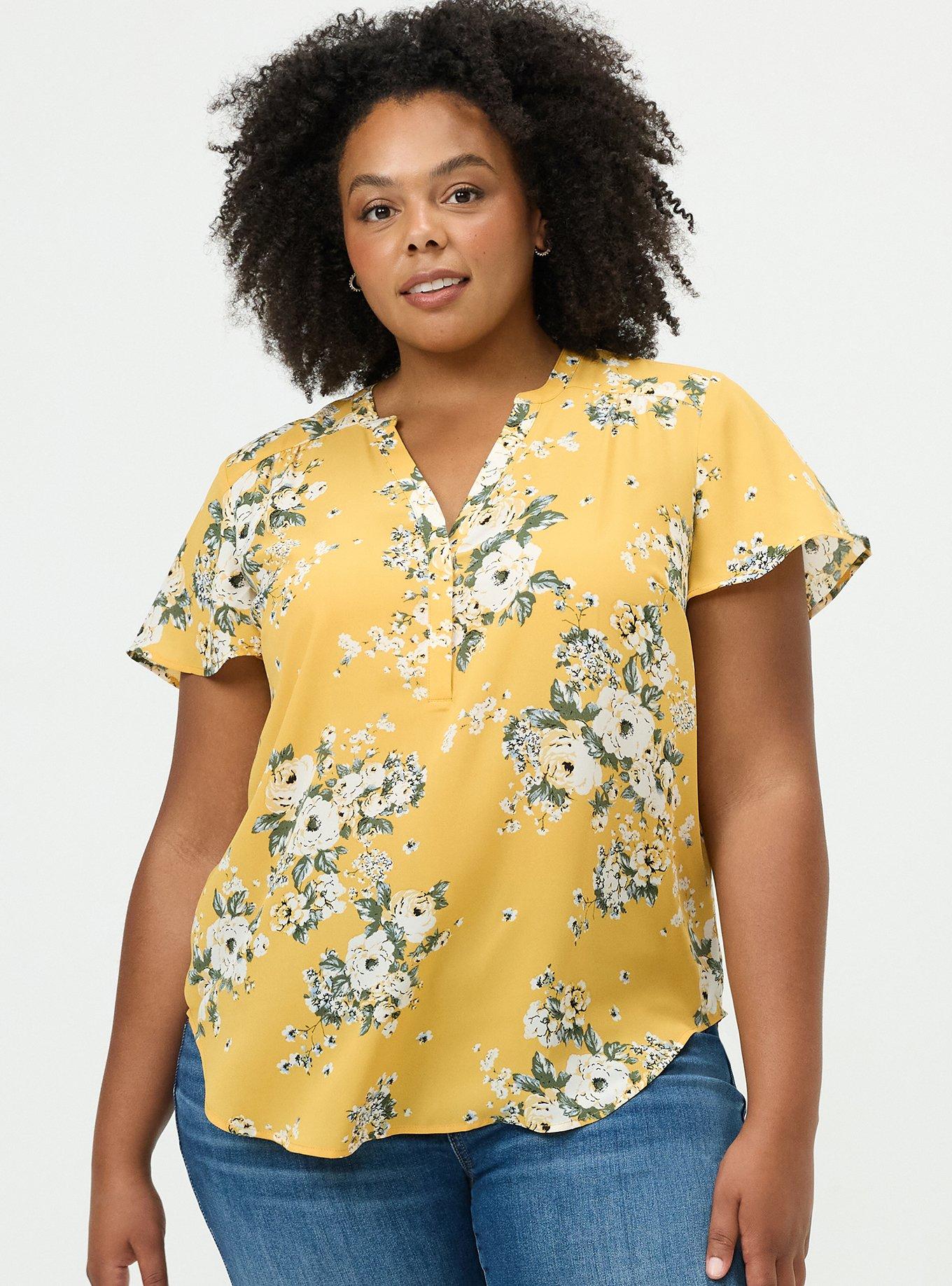 Plus Size Harper Flutter Sleeve Blouse, MARCIE ROSE FLORAL YELLOW, hi-res
