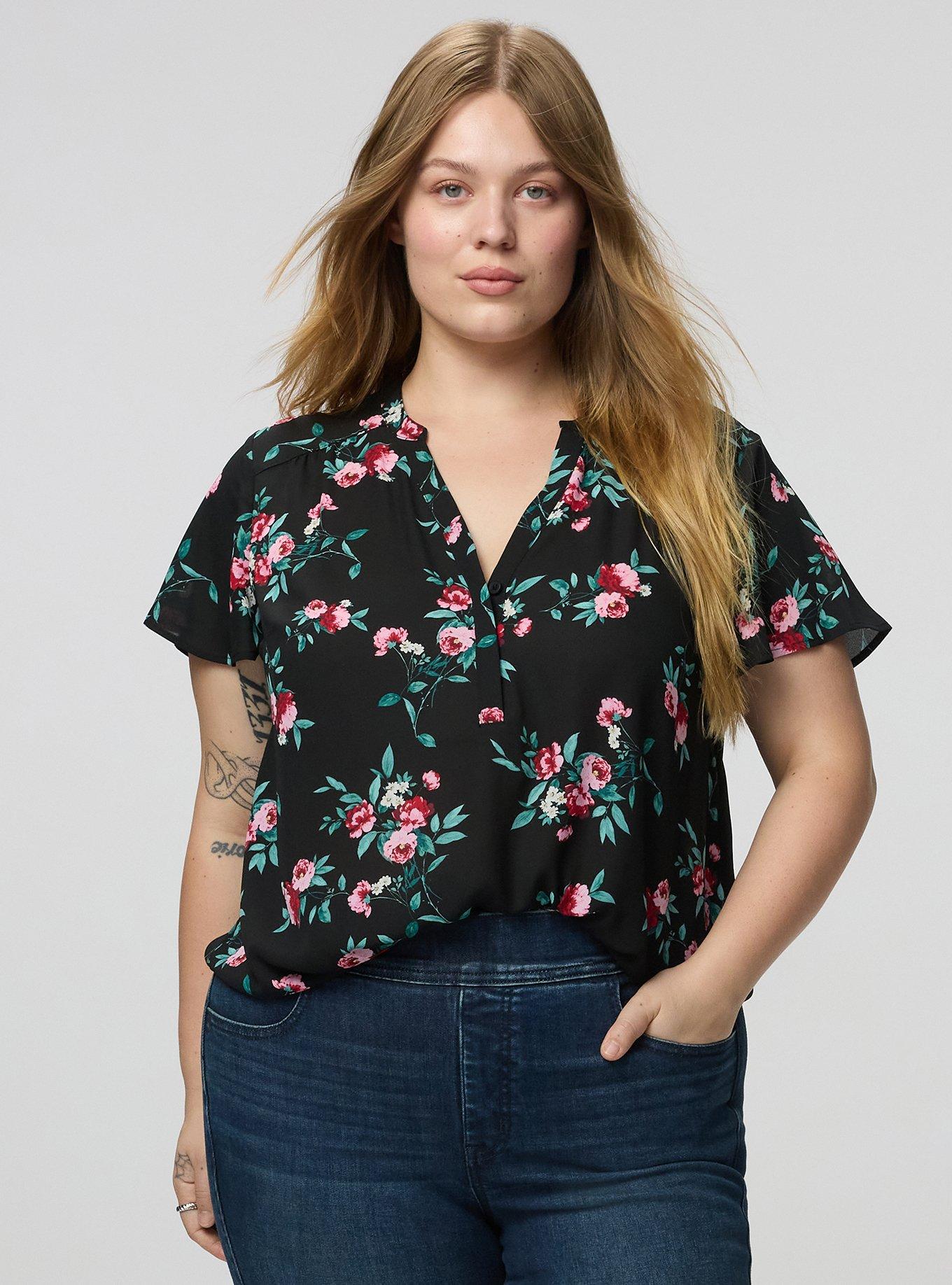 Harper Flutter Sleeve Blouse, CHEERFUL ROSES FLORAL BLACK, alternate