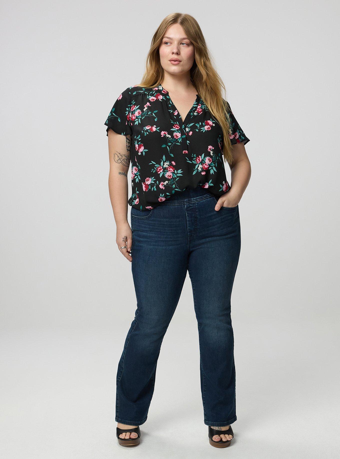Harper Flutter Sleeve Blouse, CHEERFUL ROSES FLORAL BLACK, alternate