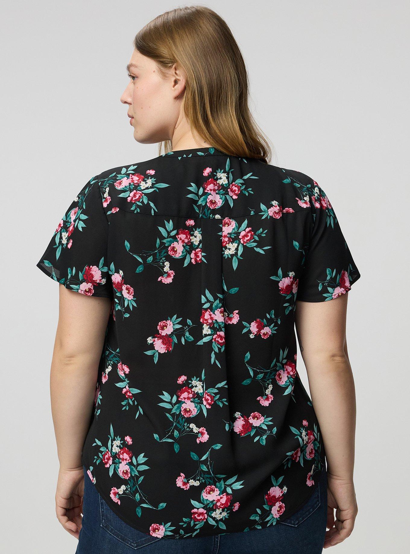 Harper Flutter Sleeve Blouse, CHEERFUL ROSES FLORAL BLACK, alternate