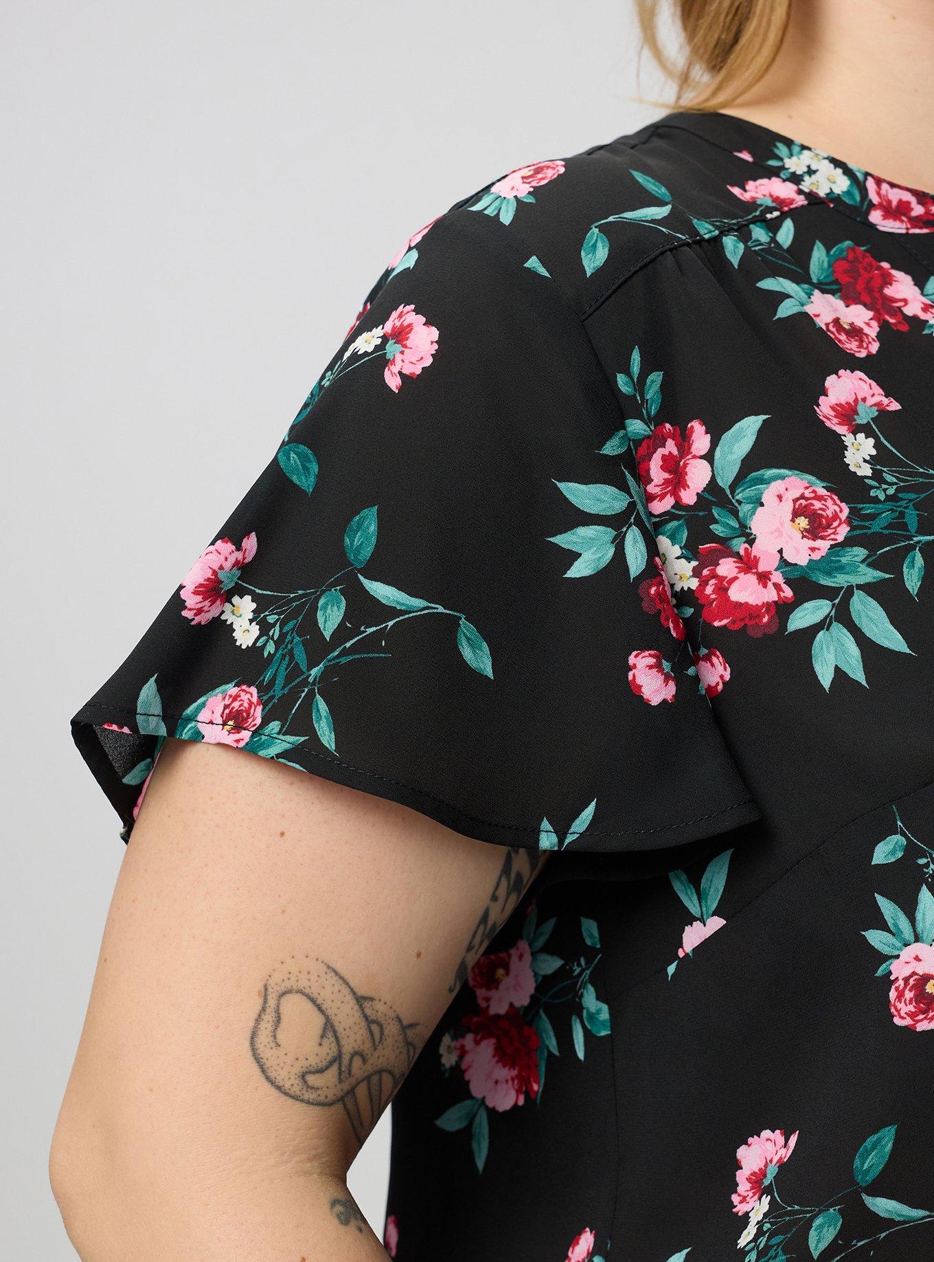 Harper Flutter Sleeve Blouse, CHEERFUL ROSES FLORAL BLACK, alternate