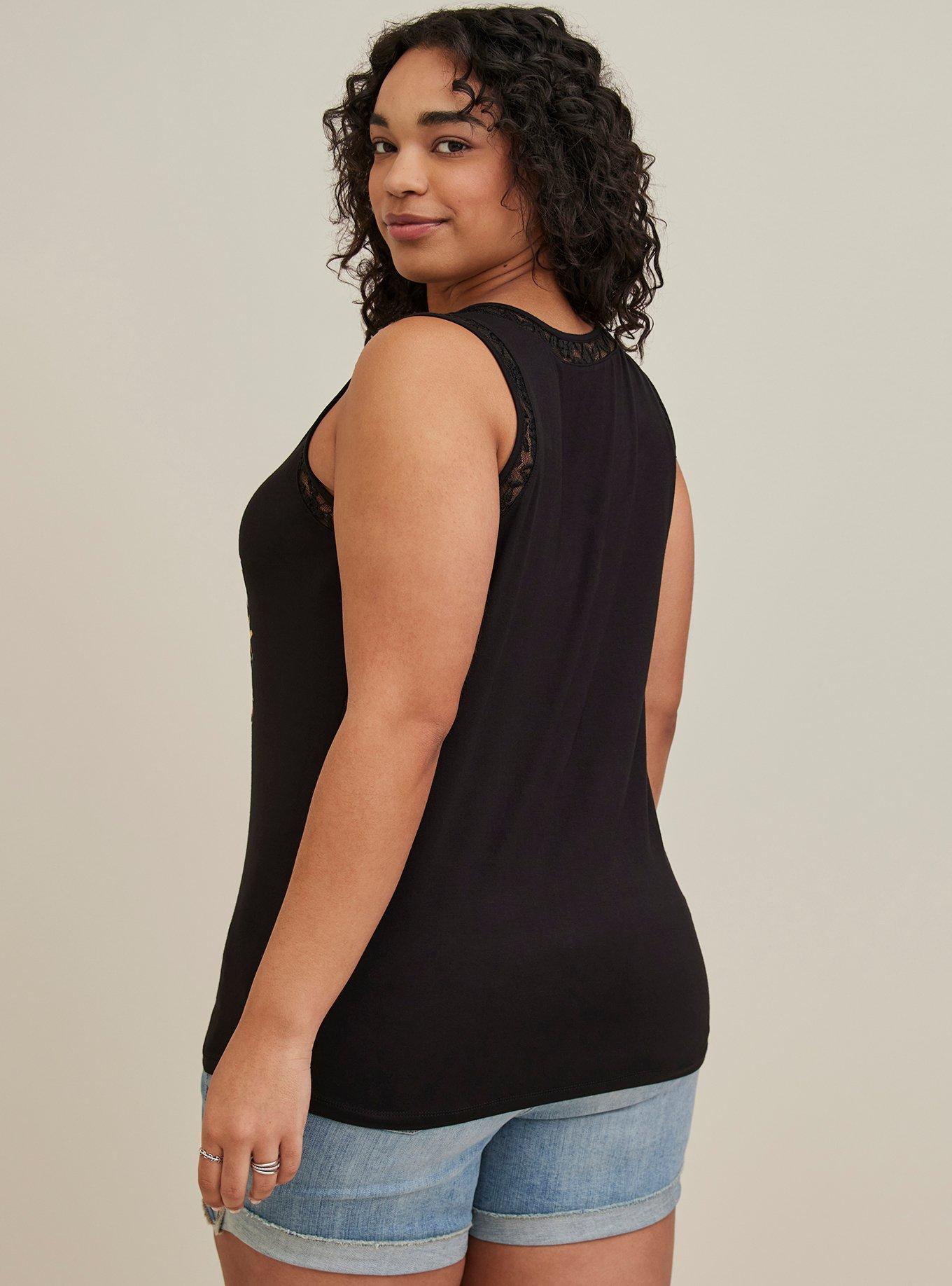 Plus Size - Lace Trim Tank - Super Soft Beauty & Soul Black - Torrid