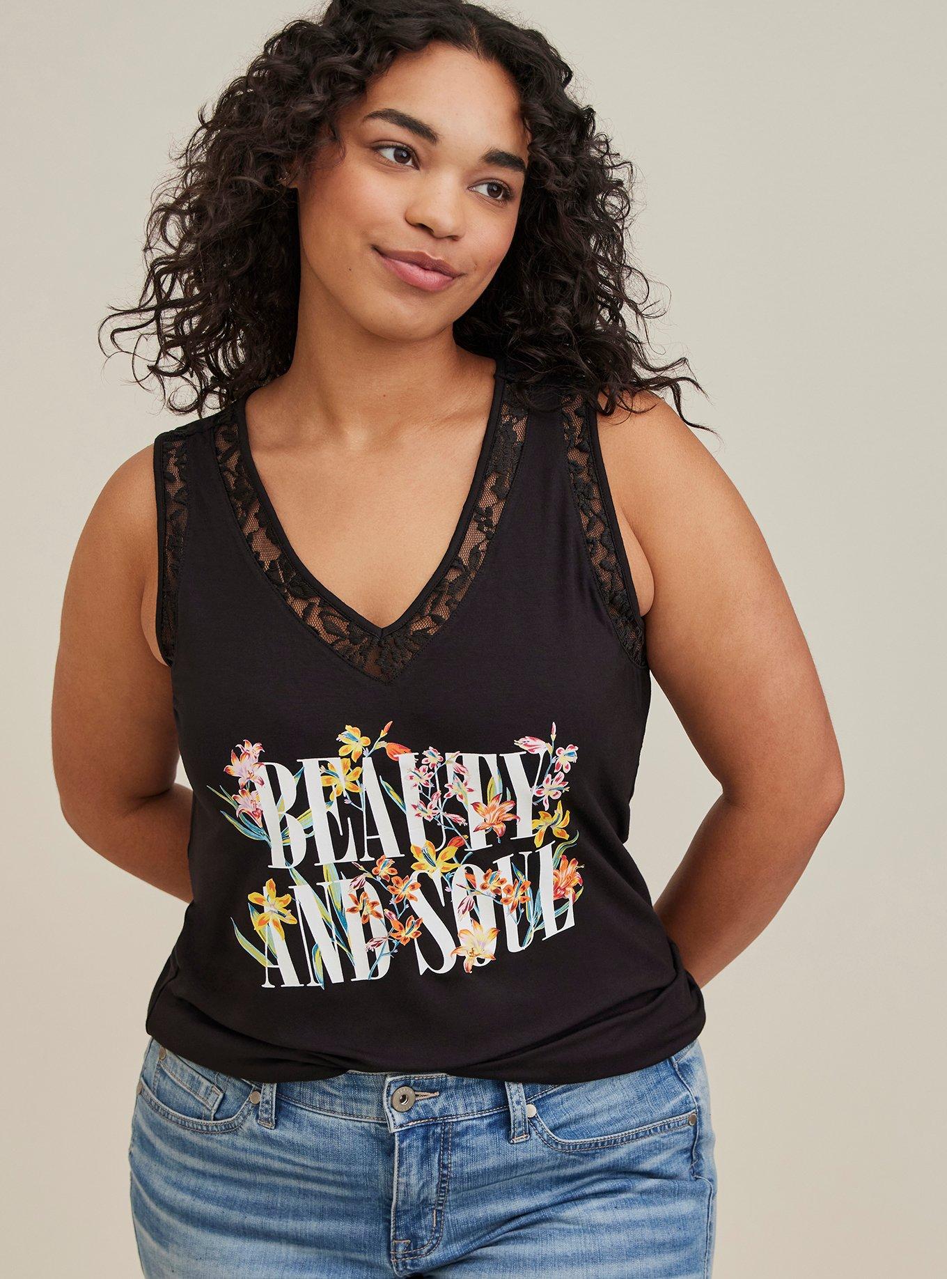 Plus Size - Lace Trim Tank - Super Soft Beauty & Soul Black - Torrid