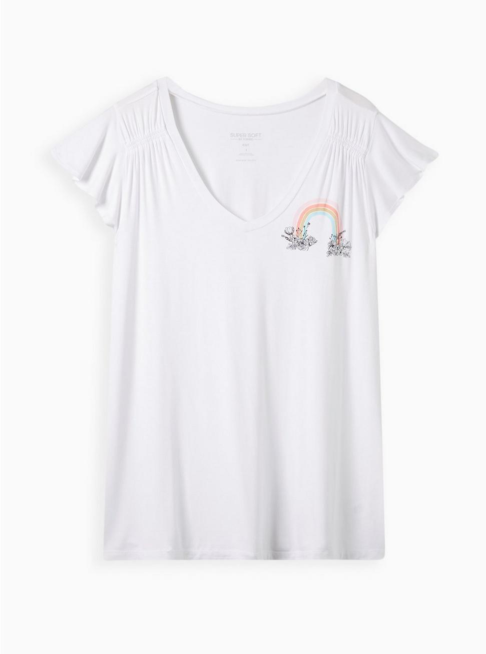 Graphic Classic Fit Super Soft Flutter Sleeve Tee, RAINBOW WHITE, hi-res