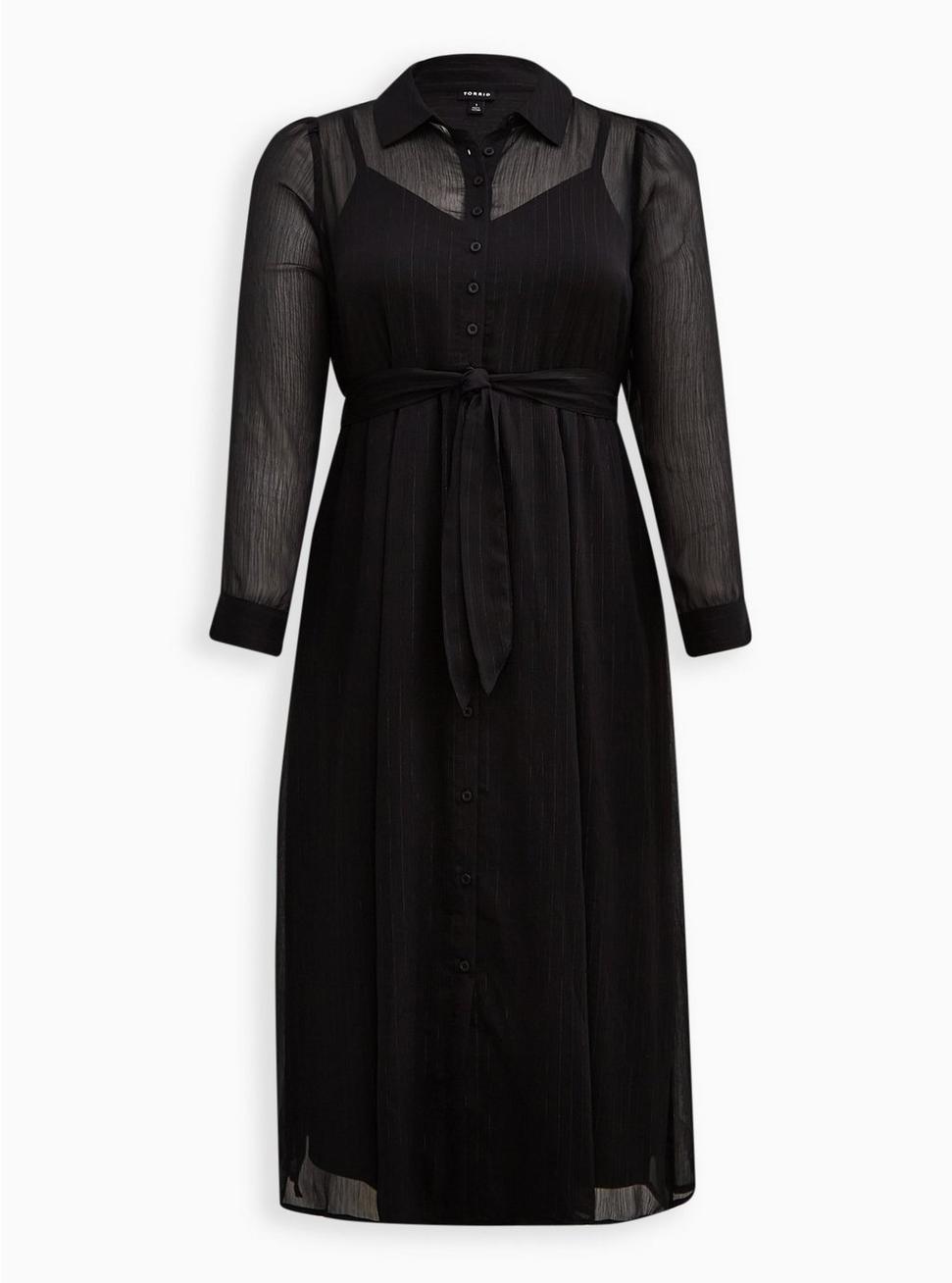 Plus Size Maxi Woven Shirt Dress, DEEP BLACK, hi-res