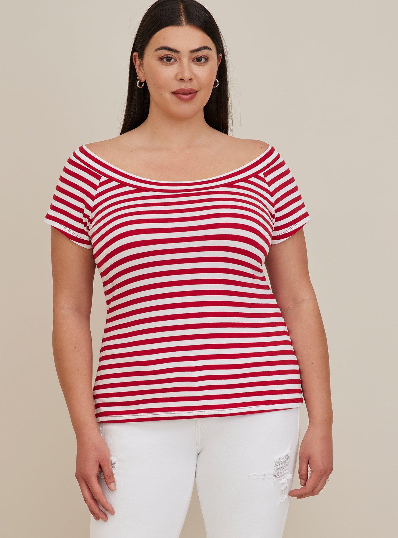 Off-Shoulder Top - Foxy Stripe Red, RED, alternate