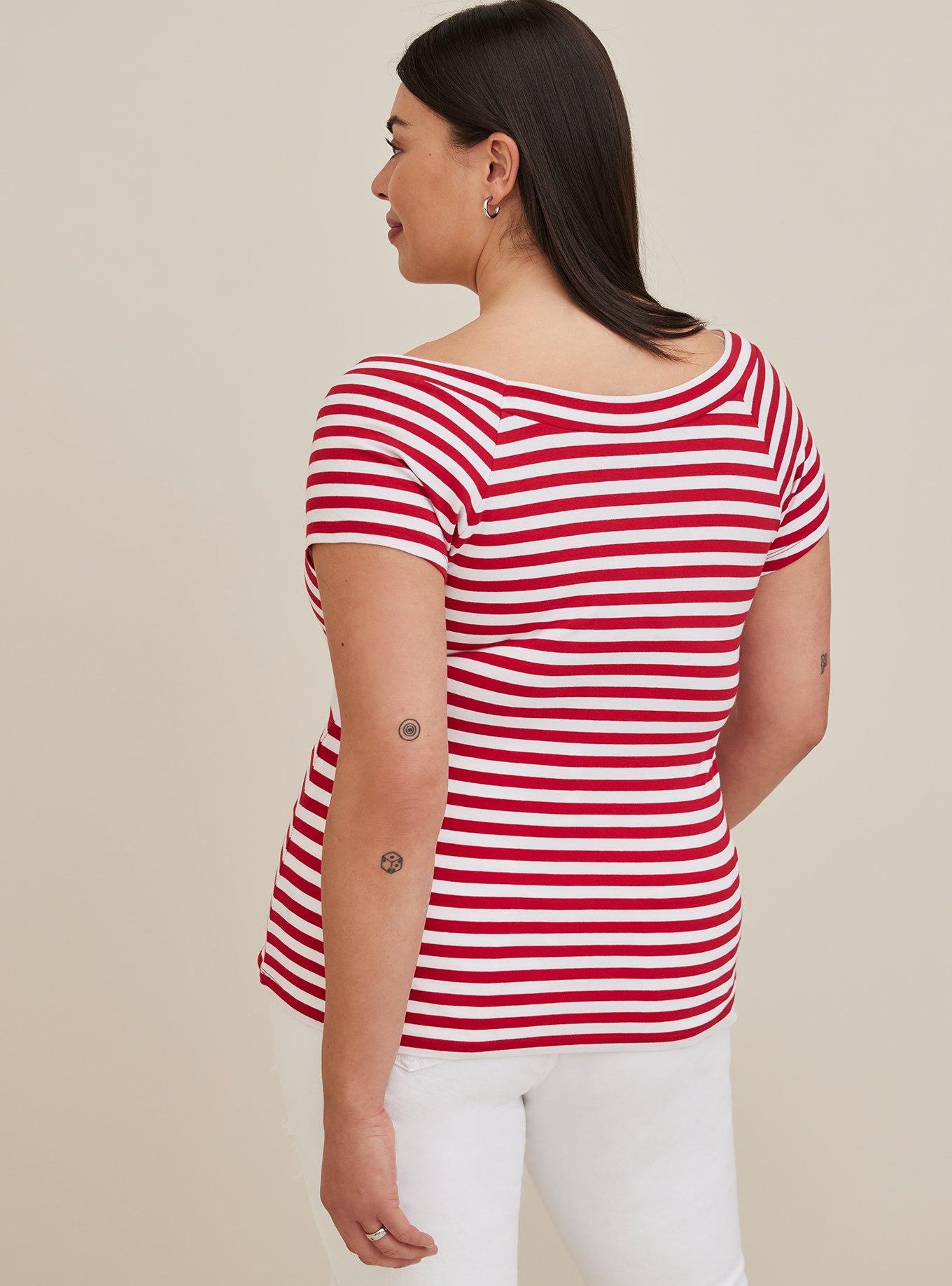 Off-Shoulder Top - Foxy Stripe Red, RED, alternate