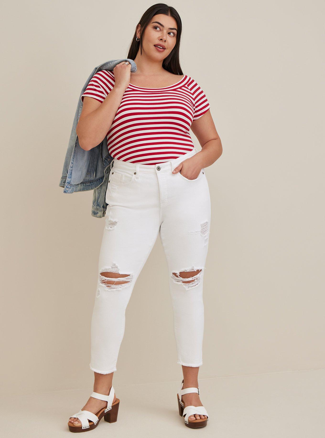 Off-Shoulder Top - Foxy Stripe Red, RED, alternate