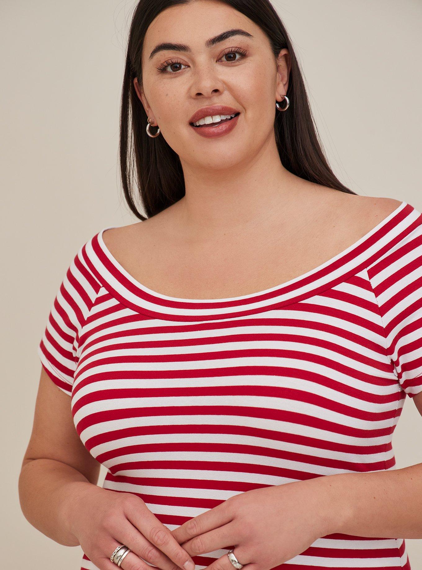 Off-Shoulder Top - Foxy Stripe Red, RED, alternate
