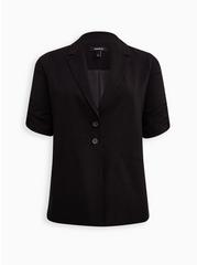 Ruched Sleeve Blazer - Stretch Crepe Black, DEEP BLACK, hi-res