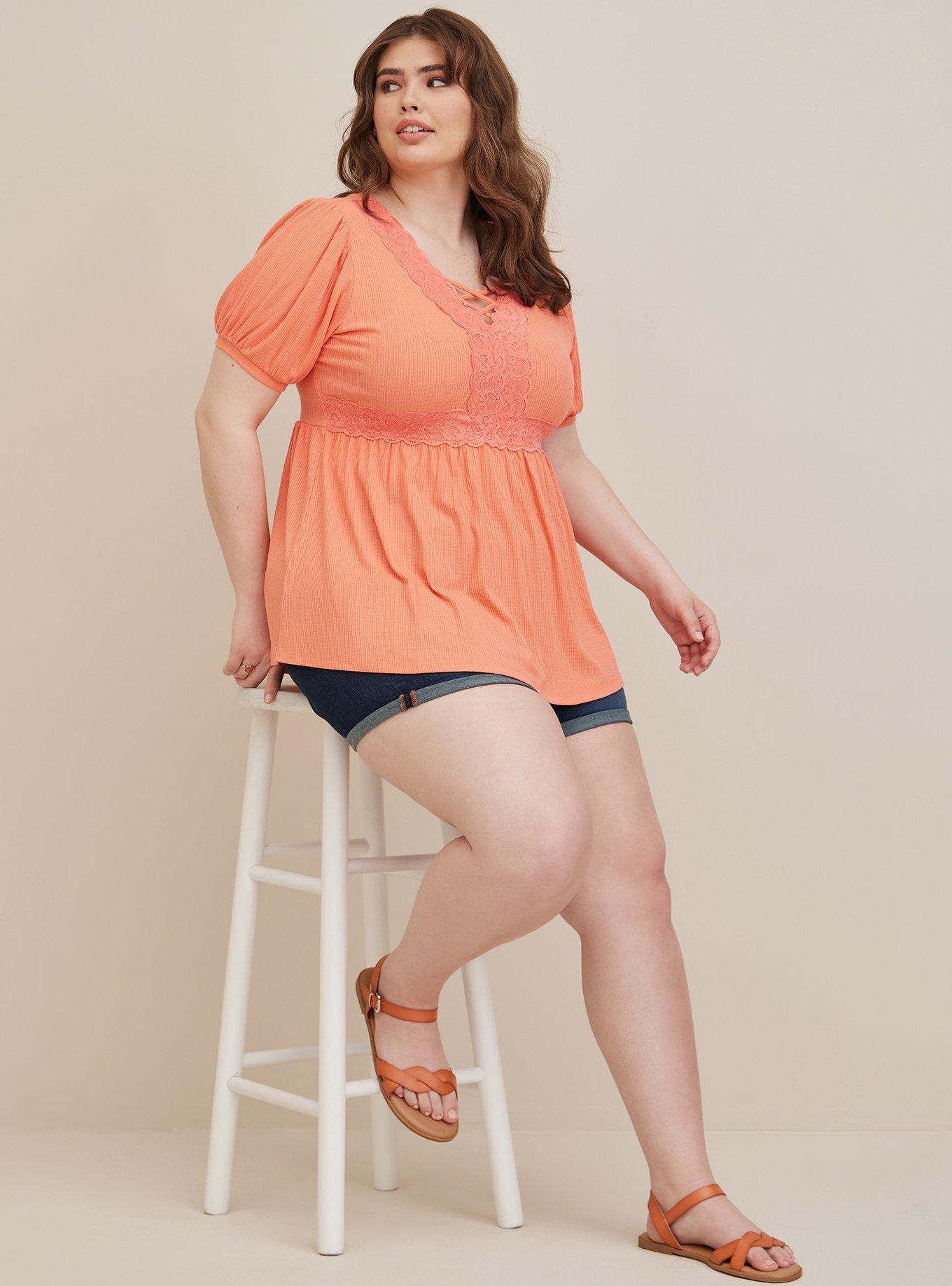 Plus Size - Babydoll Textured Knit Strappy Short Sleeve Top - Torrid