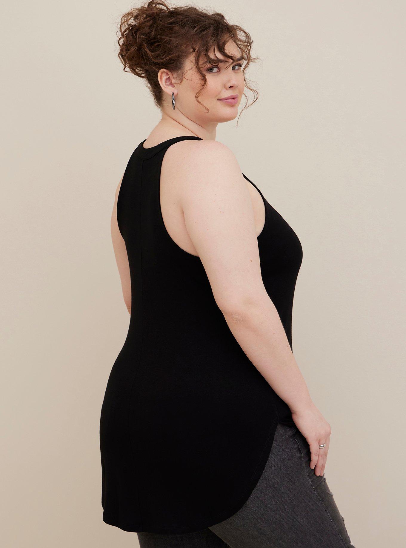 Plus Size High Split Neck Favorite Tunic - Super Soft Heather Grey, DEEP BLACK, alternate