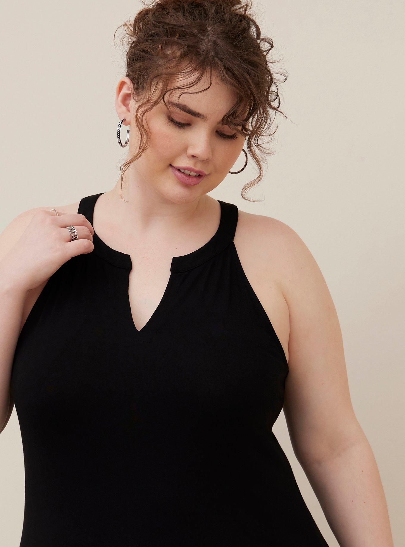 Plus Size High Split Neck Favorite Tunic - Super Soft Heather Grey, DEEP BLACK, alternate