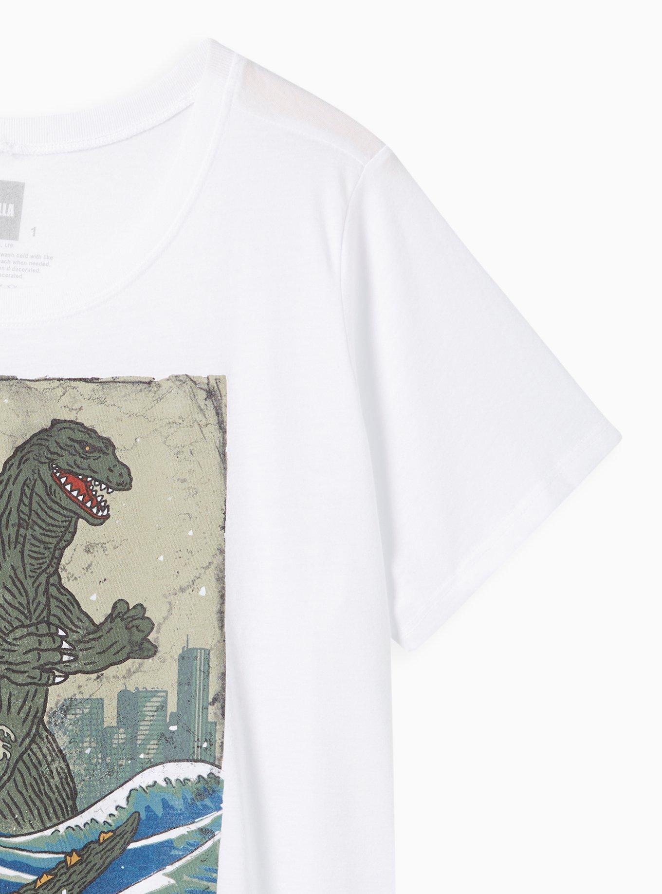 Godzilla Slim Fit Crew Neck Top - Cotton White , BRIGHT WHITE, alternate