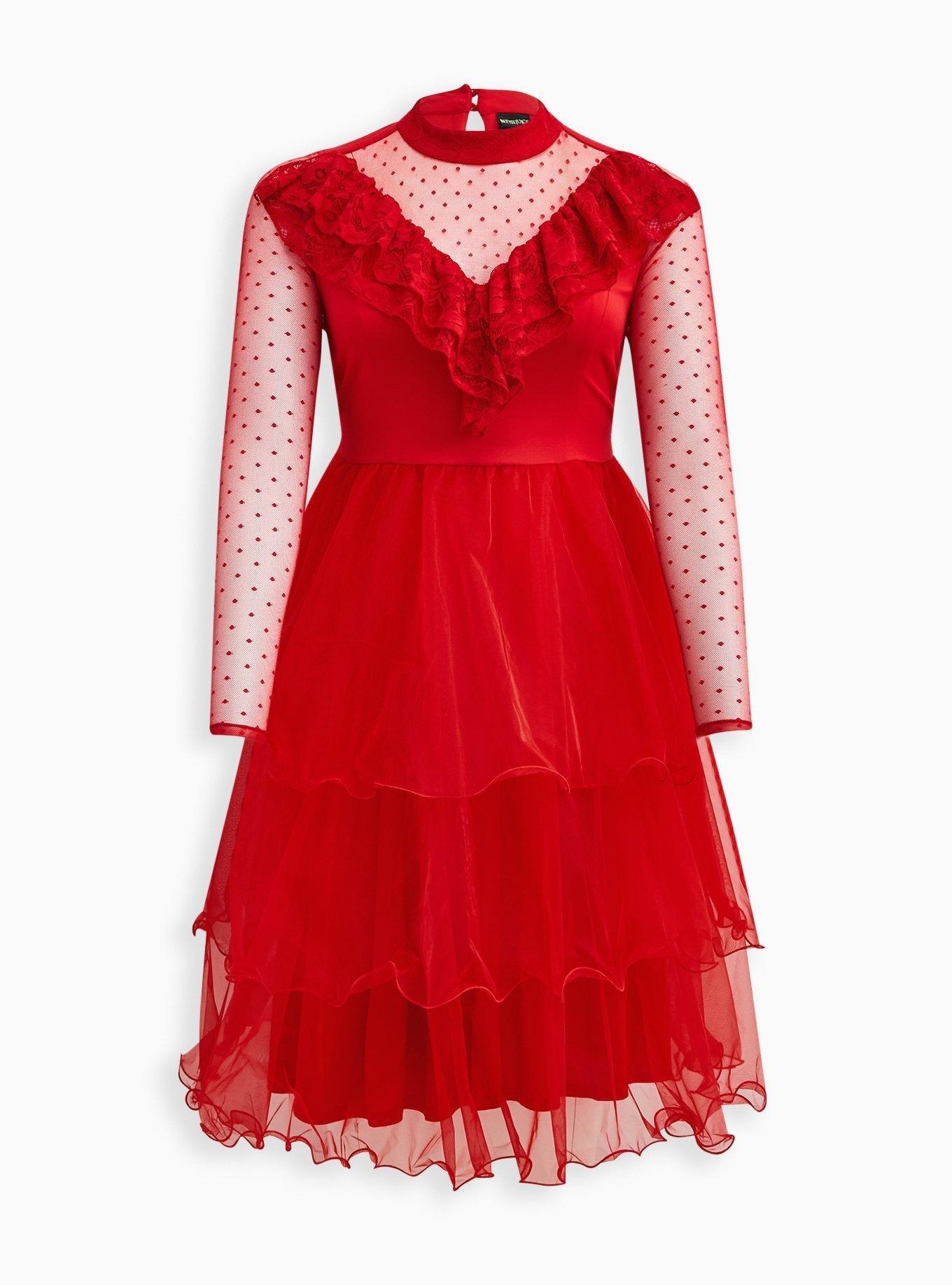 Plus Size - Beetlejuice Lydia Midi Stretch Challis Mesh Tiered