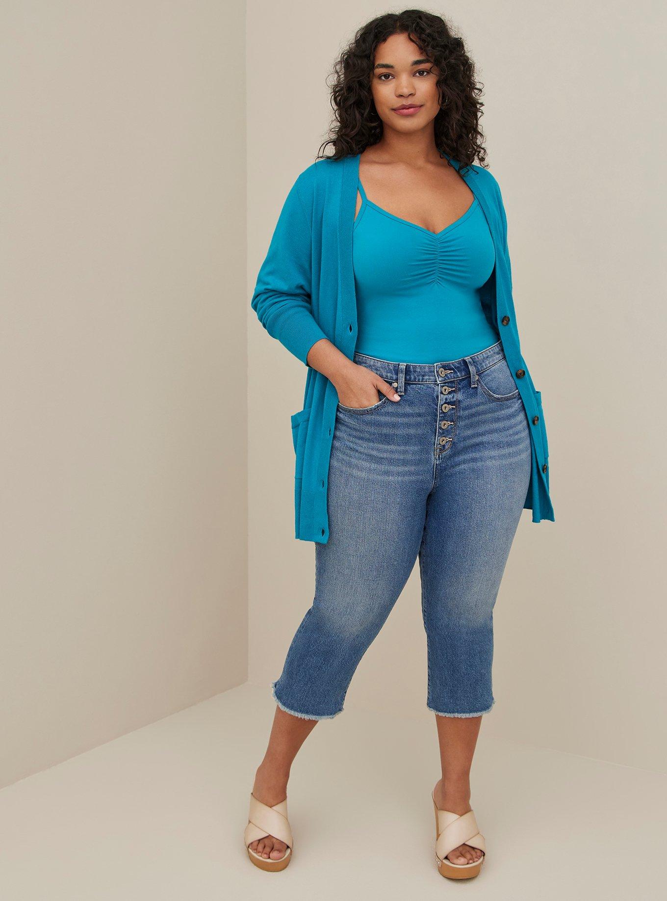 Plus Size Boyfriend Cardigan Cotton Teal Blue Torrid