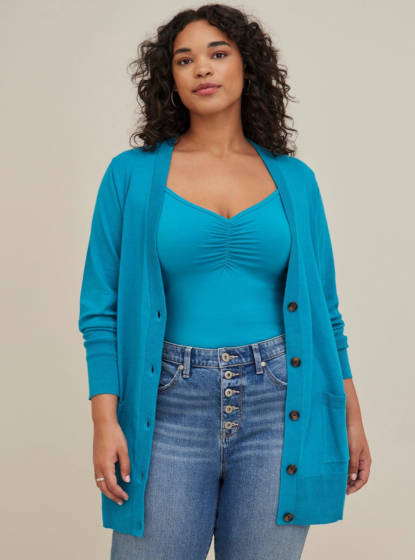 Plus Size - Boyfriend Cardigan - Cotton Teal Blue - Torrid