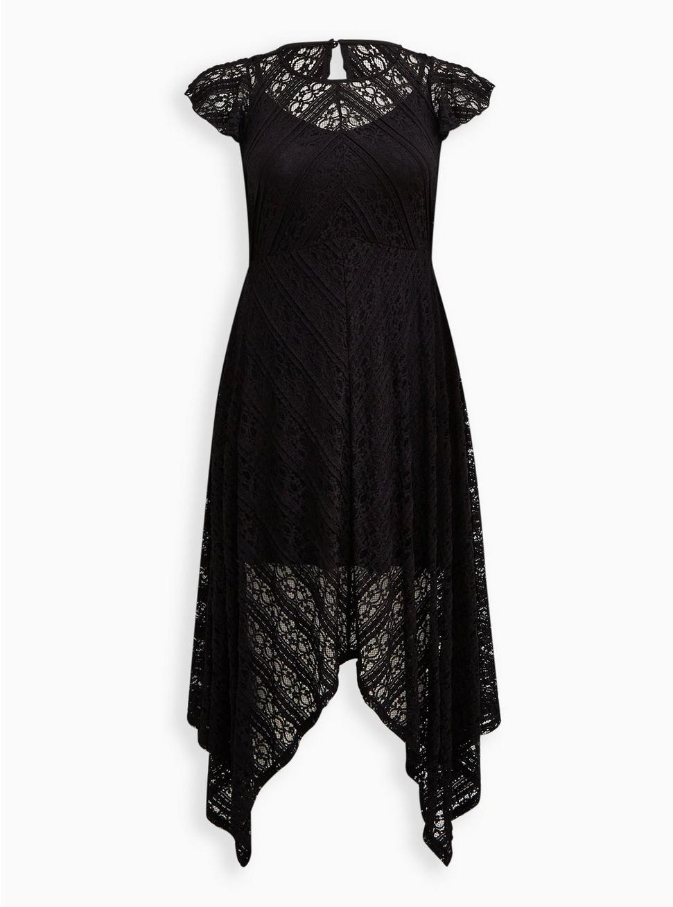 High Neck Handkerchief Midi Dress - Lace Black, DEEP BLACK, hi-res