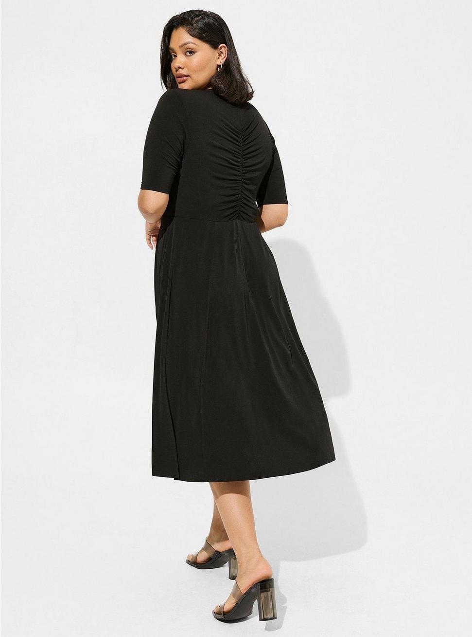 Midi Studio Knit Ruched Front Dress, DEEP BLACK, alternate