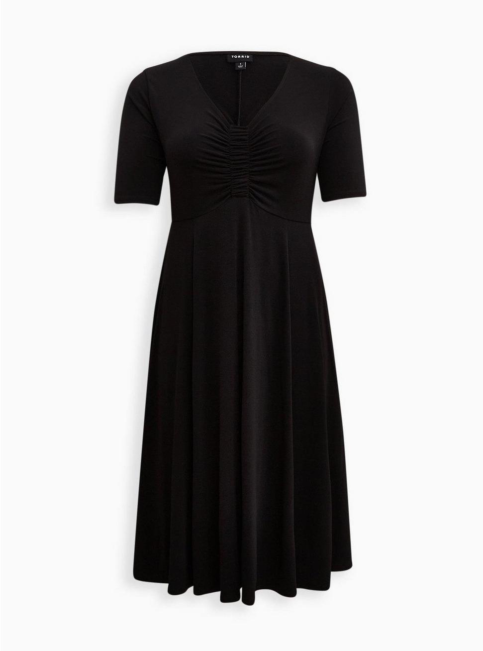 Midi Studio Knit Ruched Front Dress, DEEP BLACK, hi-res