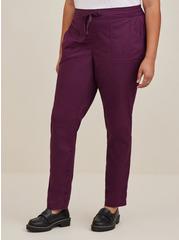 Plus Size Pull-On Straight Stretch Poplin Mid-Rise Tie-Front Pant, PURPLE, alternate