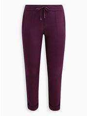 Plus Size Pull-On Straight Stretch Poplin Mid-Rise Tie-Front Pant, PURPLE, hi-res
