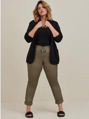 Pull-On Straight Stretch Poplin Mid-Rise Tie-Front Pant, DUSTY OLIVE, hi-res