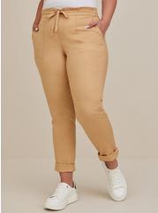 Plus Size Pull-On Straight Stretch Poplin Mid-Rise Tie-Front Pant, LIGHT BROWN, alternate