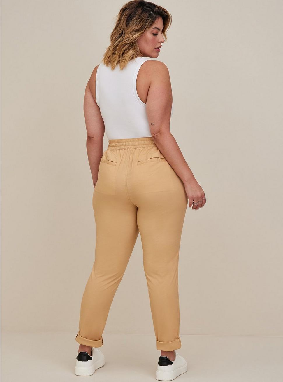 Plus Size Pull-On Straight Stretch Poplin Mid-Rise Tie-Front Pant, LIGHT BROWN, alternate