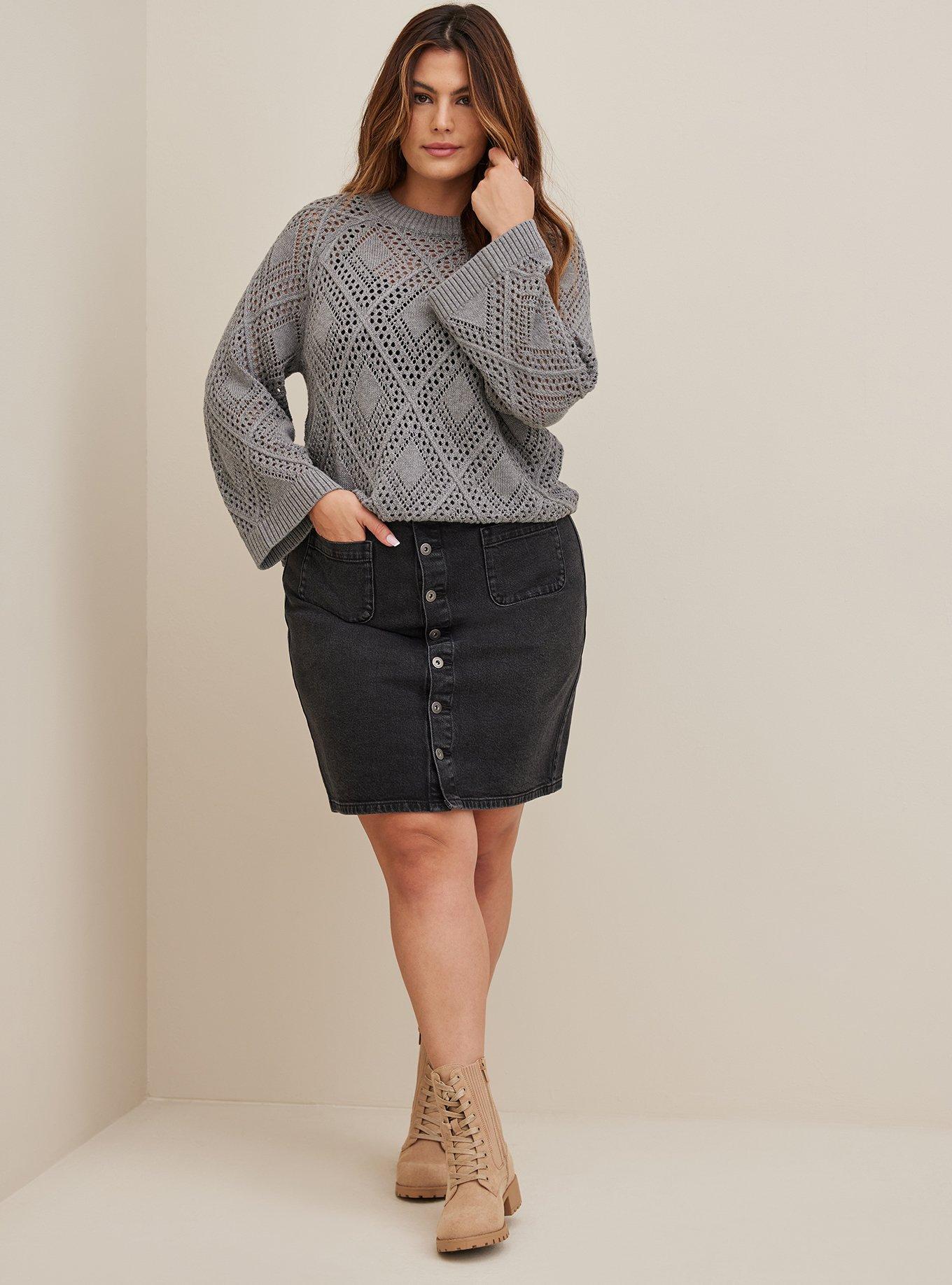 Plus size button hot sale front denim skirt