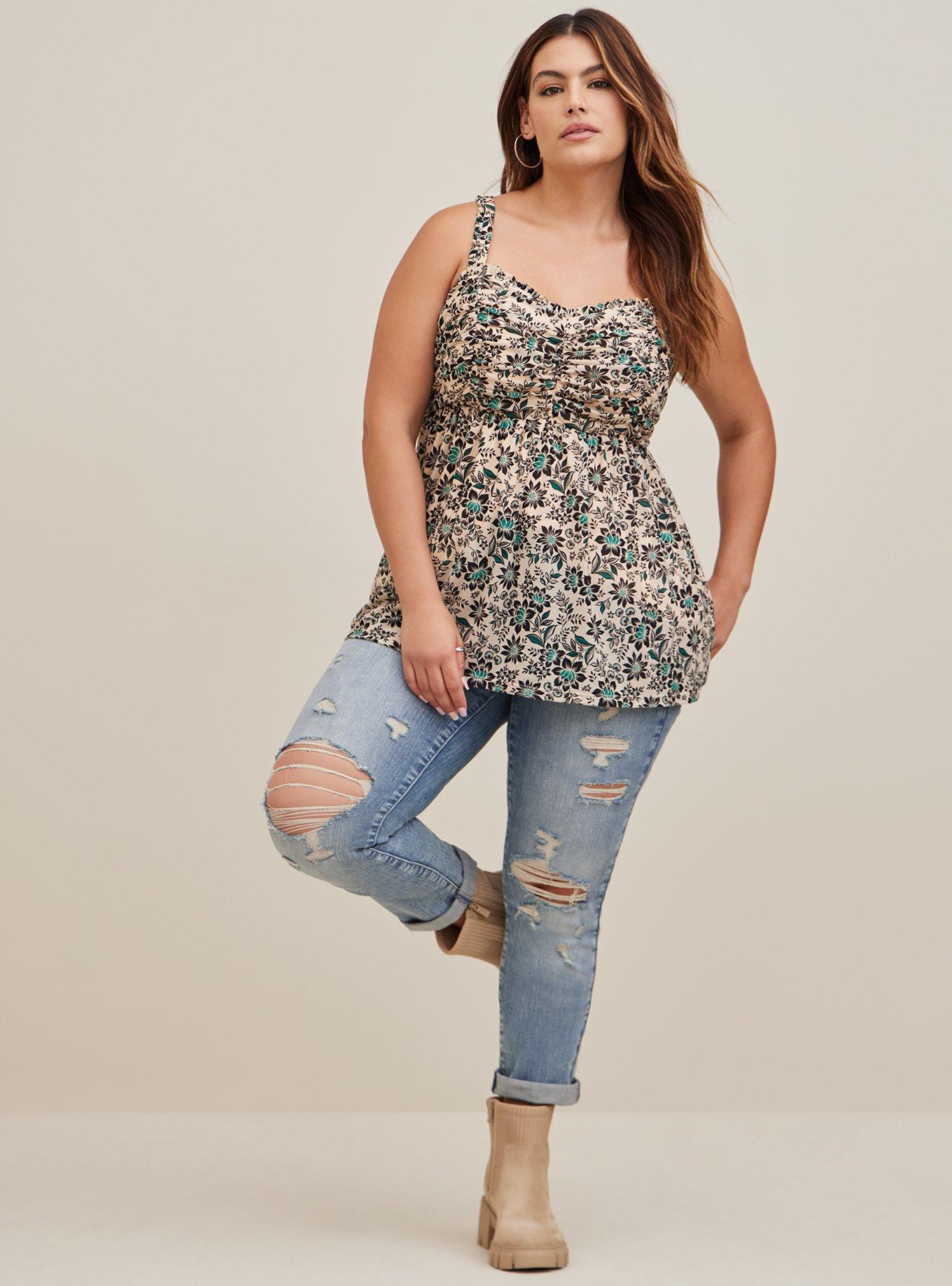 Plus Size - Babydoll Stretch Mesh Shirred Bodice Tank - Torrid