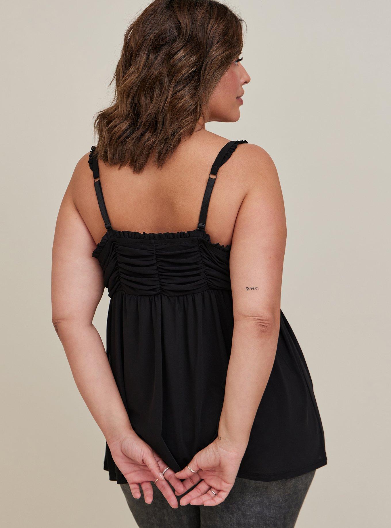Babydoll Stretch Mesh Shirred Bodice Tank